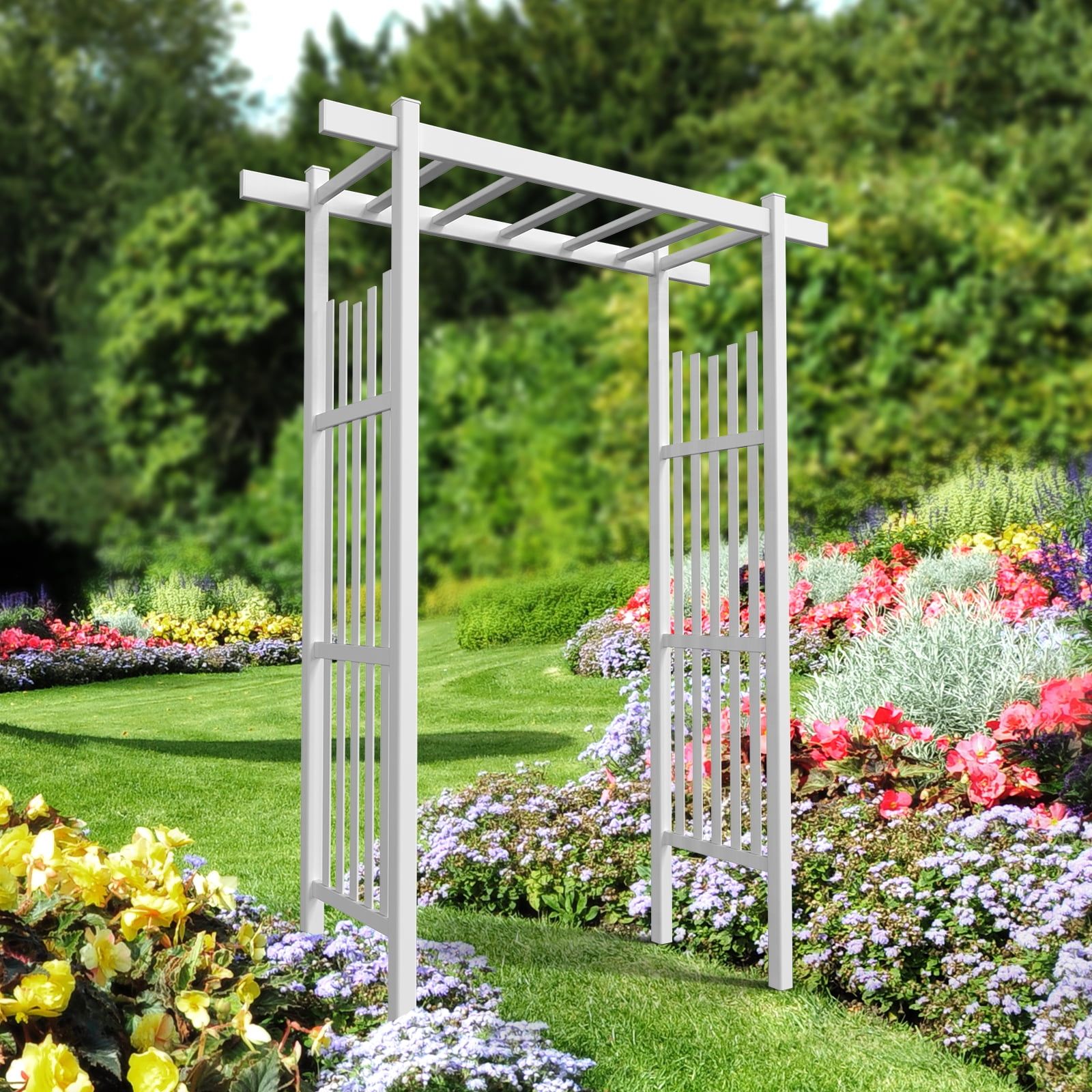 Elegant White Vinyl Garden Arbor Archway for Climbing Plants