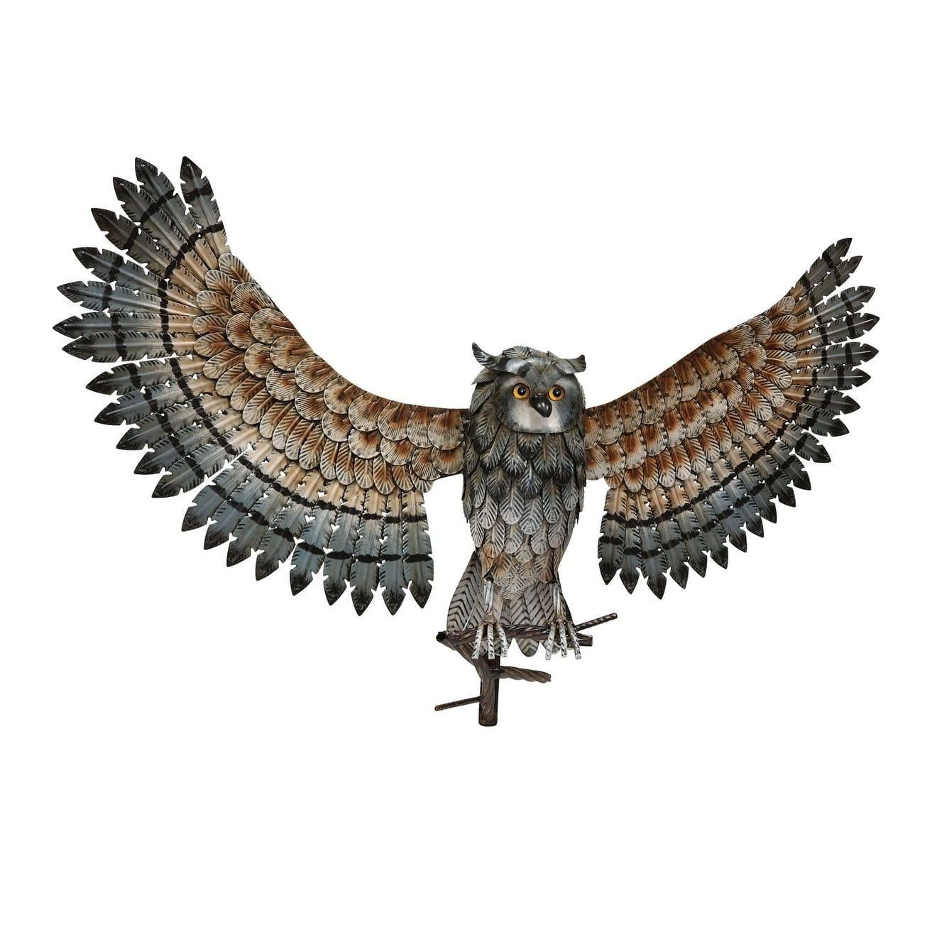 Handcrafted Metal Owl Wall Decor with Wings Up, 33 Inches