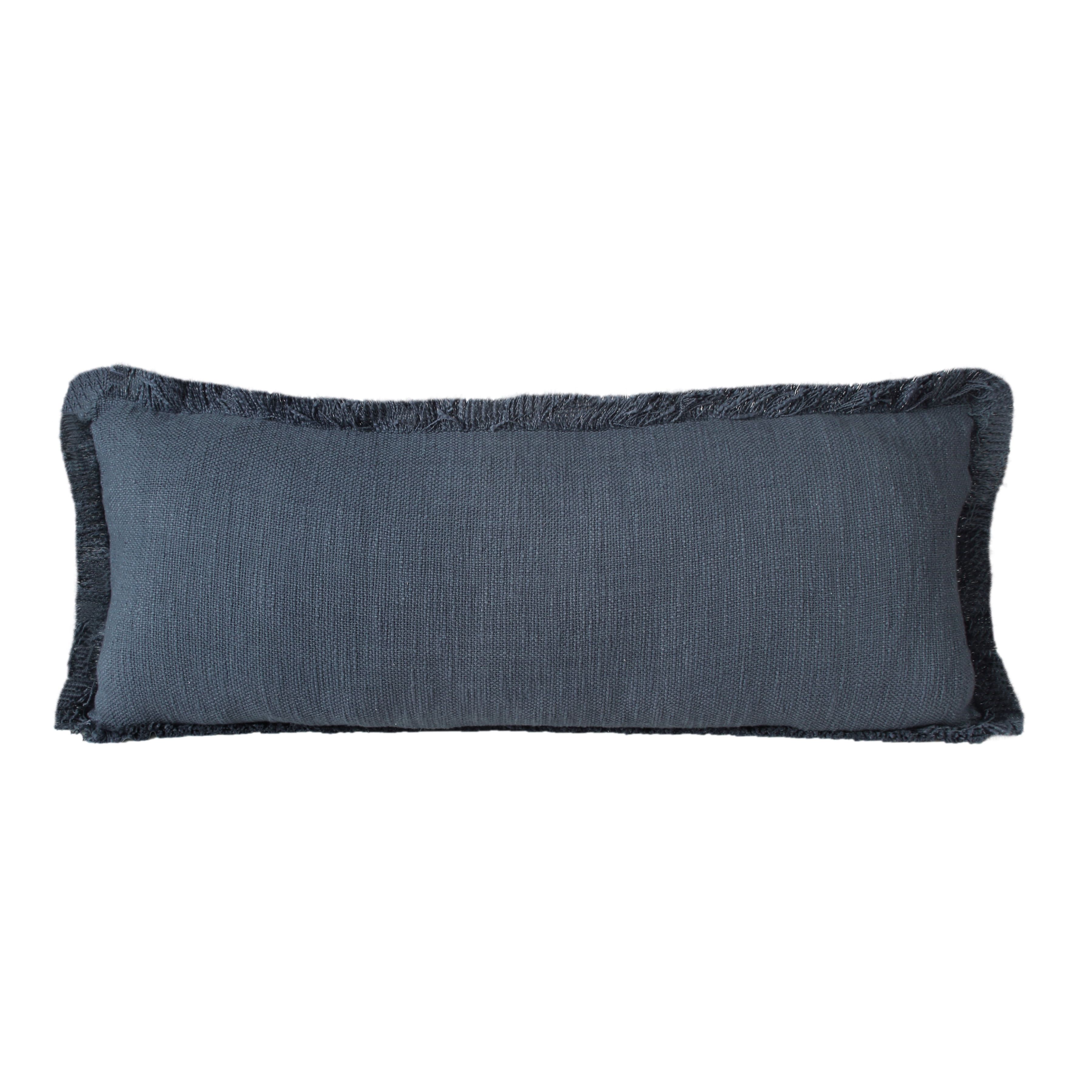 Coastal Navy Blue Cotton Fringe 36" x 14" Rectangular Throw Pillow