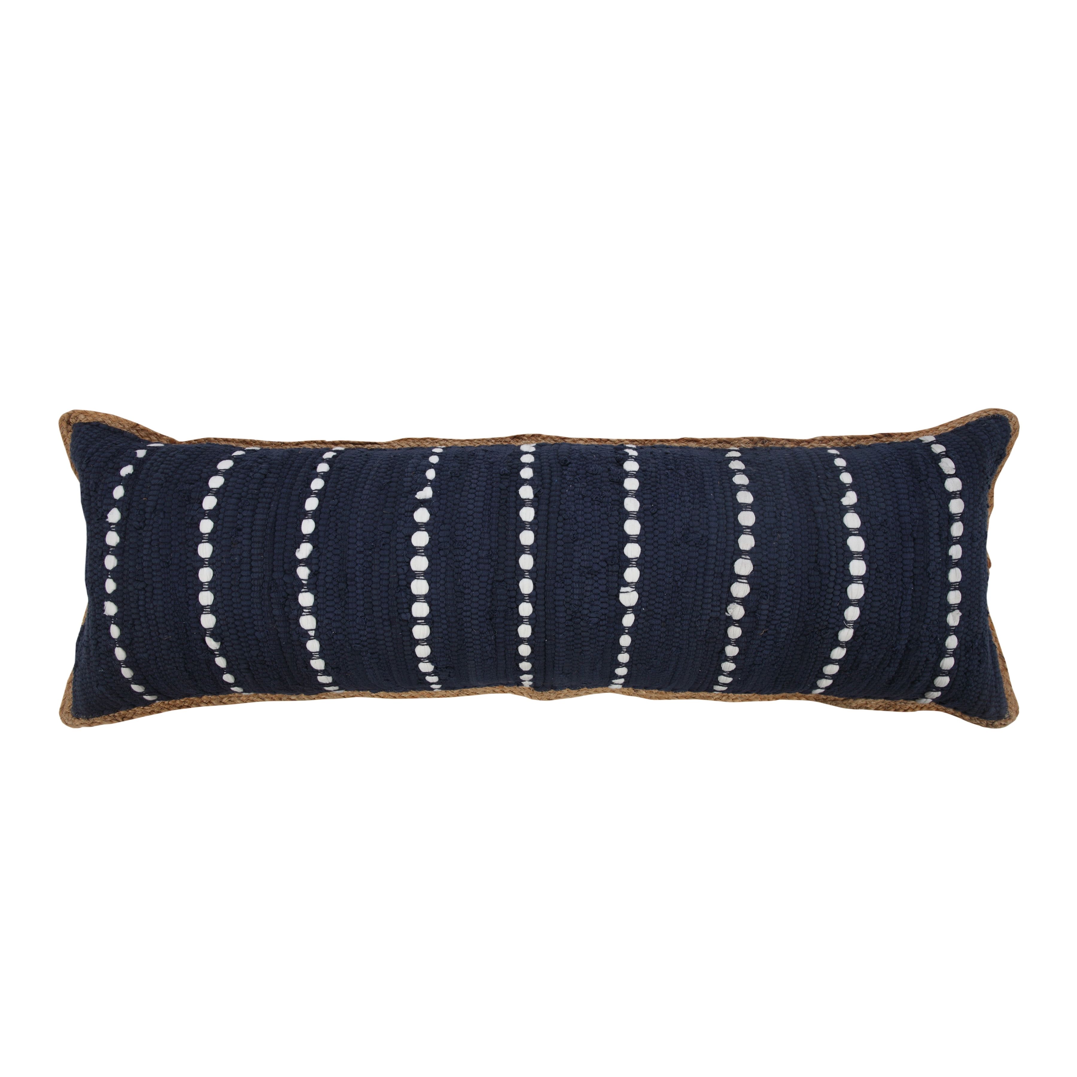 Navy Blue and White Hand-Woven Cotton Blend Pillow Cover