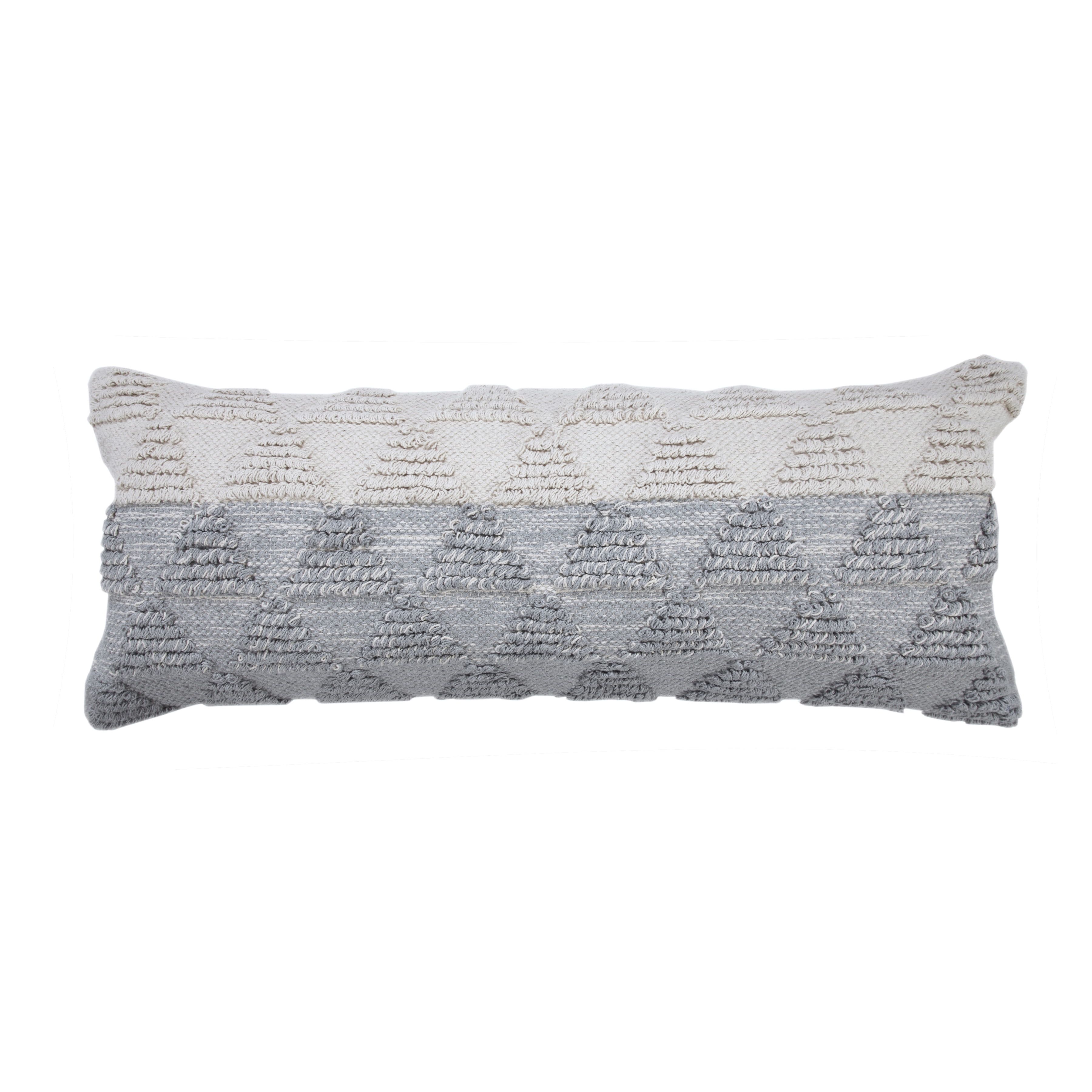 Handwoven Gray and White Organic Cotton Geometric Pillow Cover