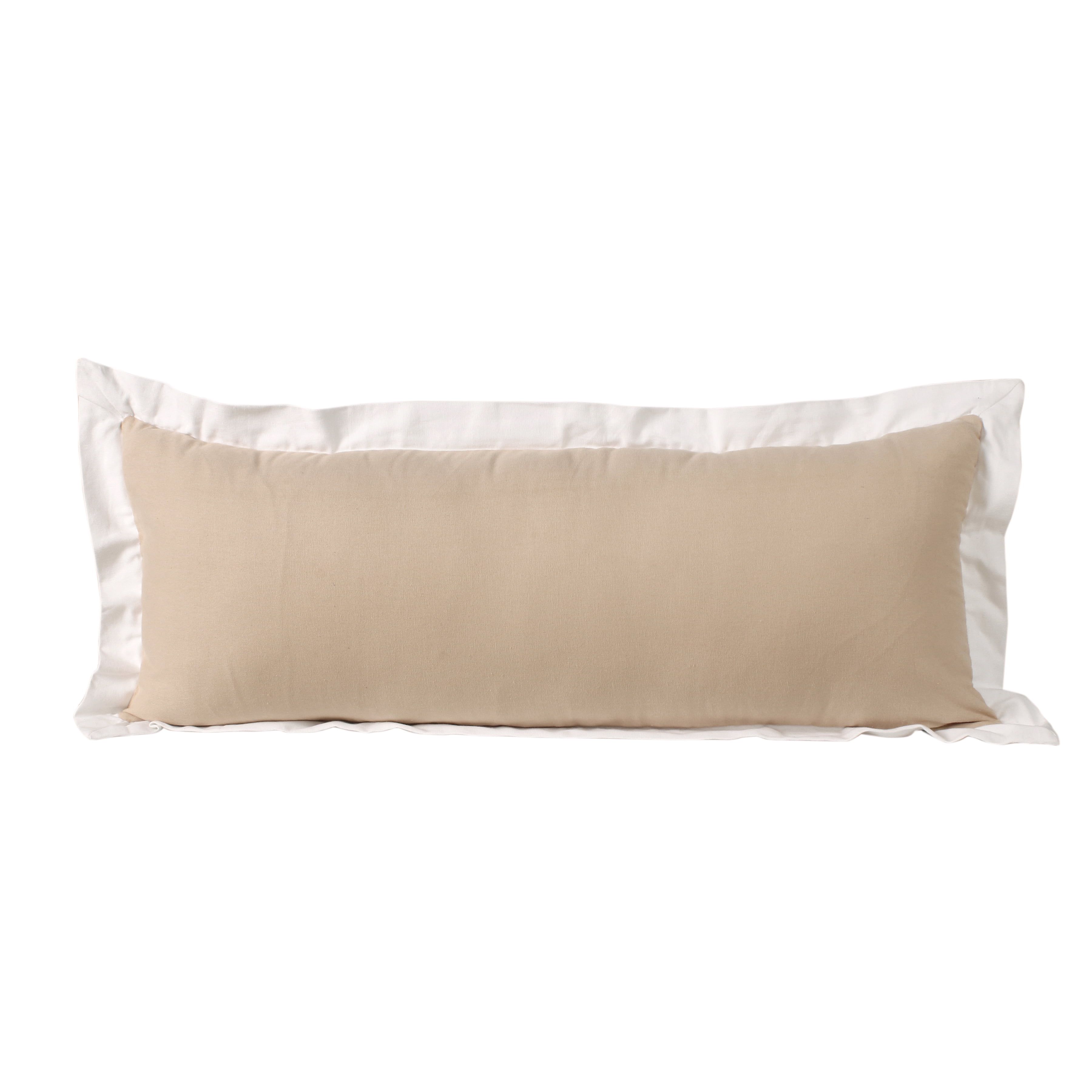 Hand-Woven Tan and White Organic Cotton Rectangular Pillow Cover