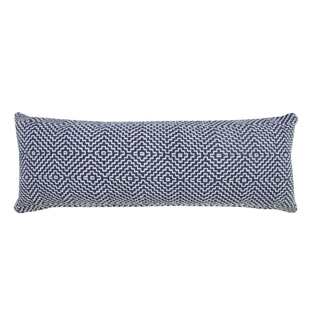 Delight Blue and White Diamond Woven Geometric Cotton Lumbar Pillow