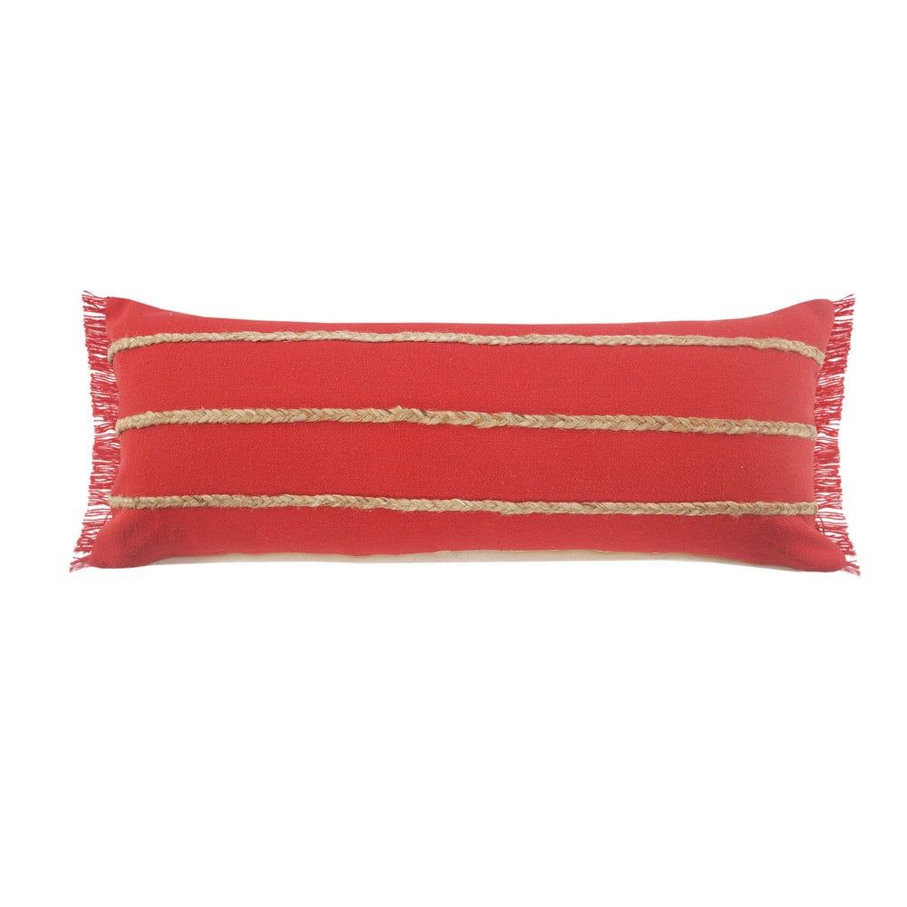 Red and Tan Striped Cotton Jute Throw Pillow 14" x 36"