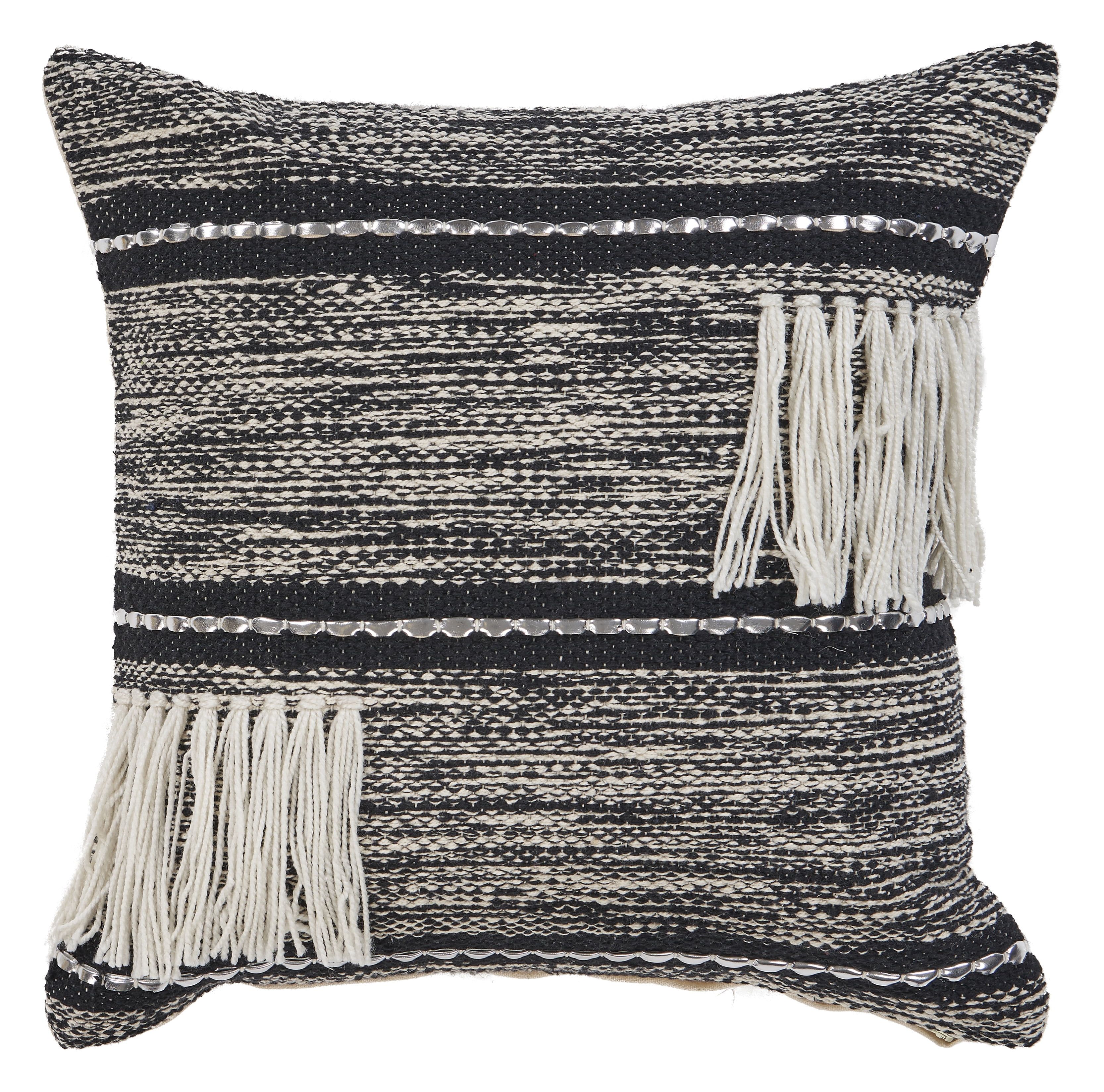 Ox Bay 18" Black and White Hand-Woven Organic Cotton Pillow Cover