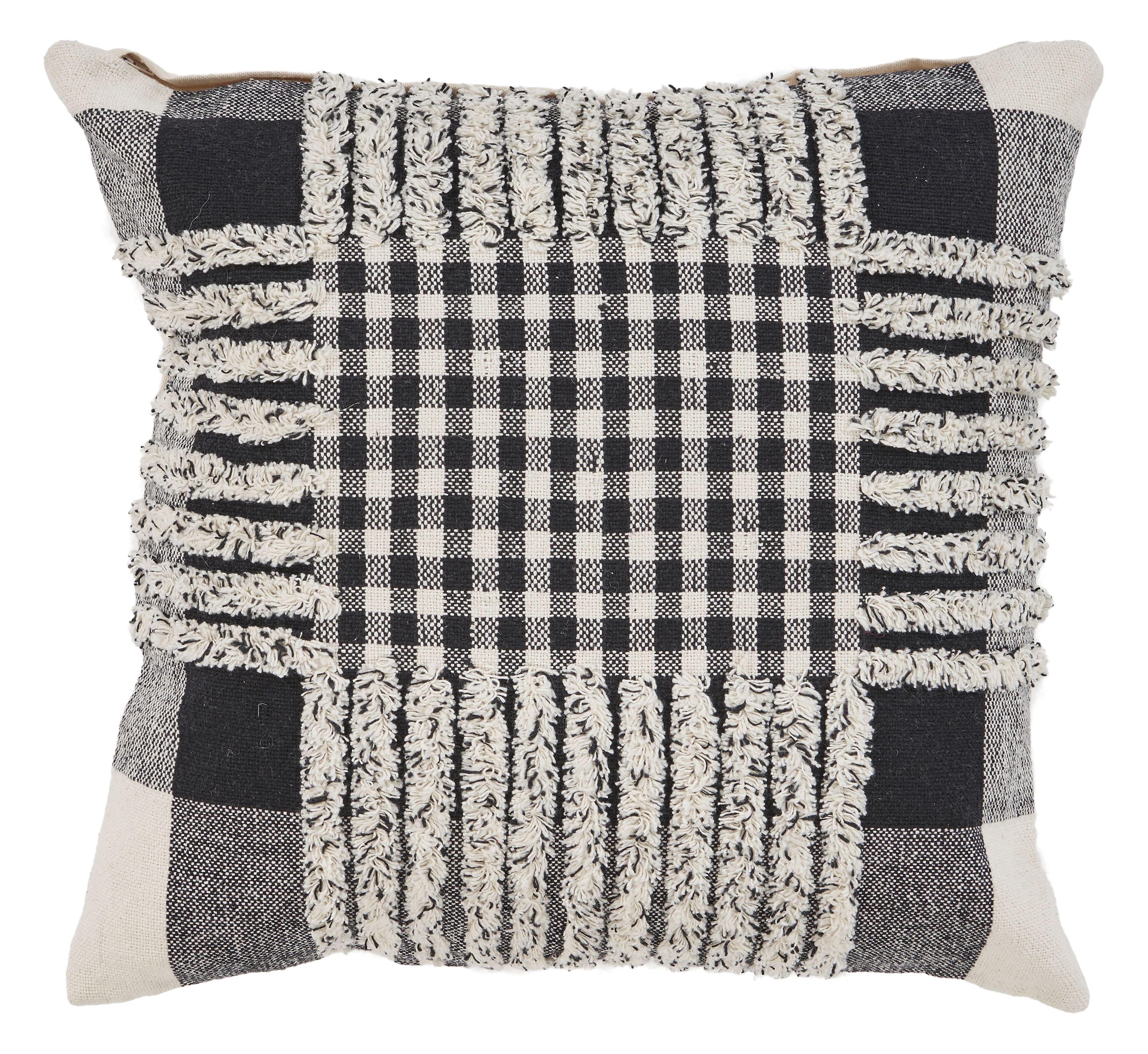 Hand-Woven Black and White Organic Cotton Euro Throw Pillow