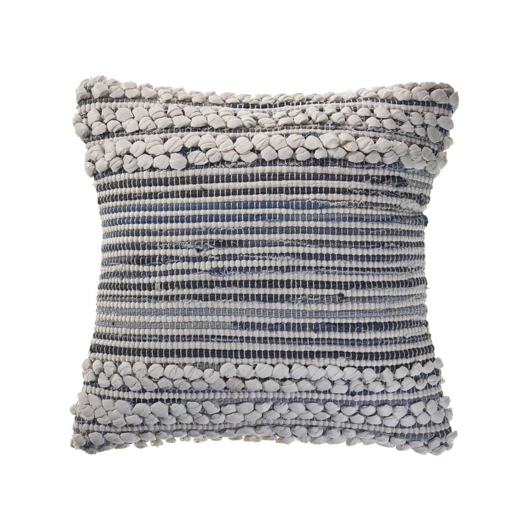 Hand-Woven Blue and Gray Cotton Square Pillow Cover