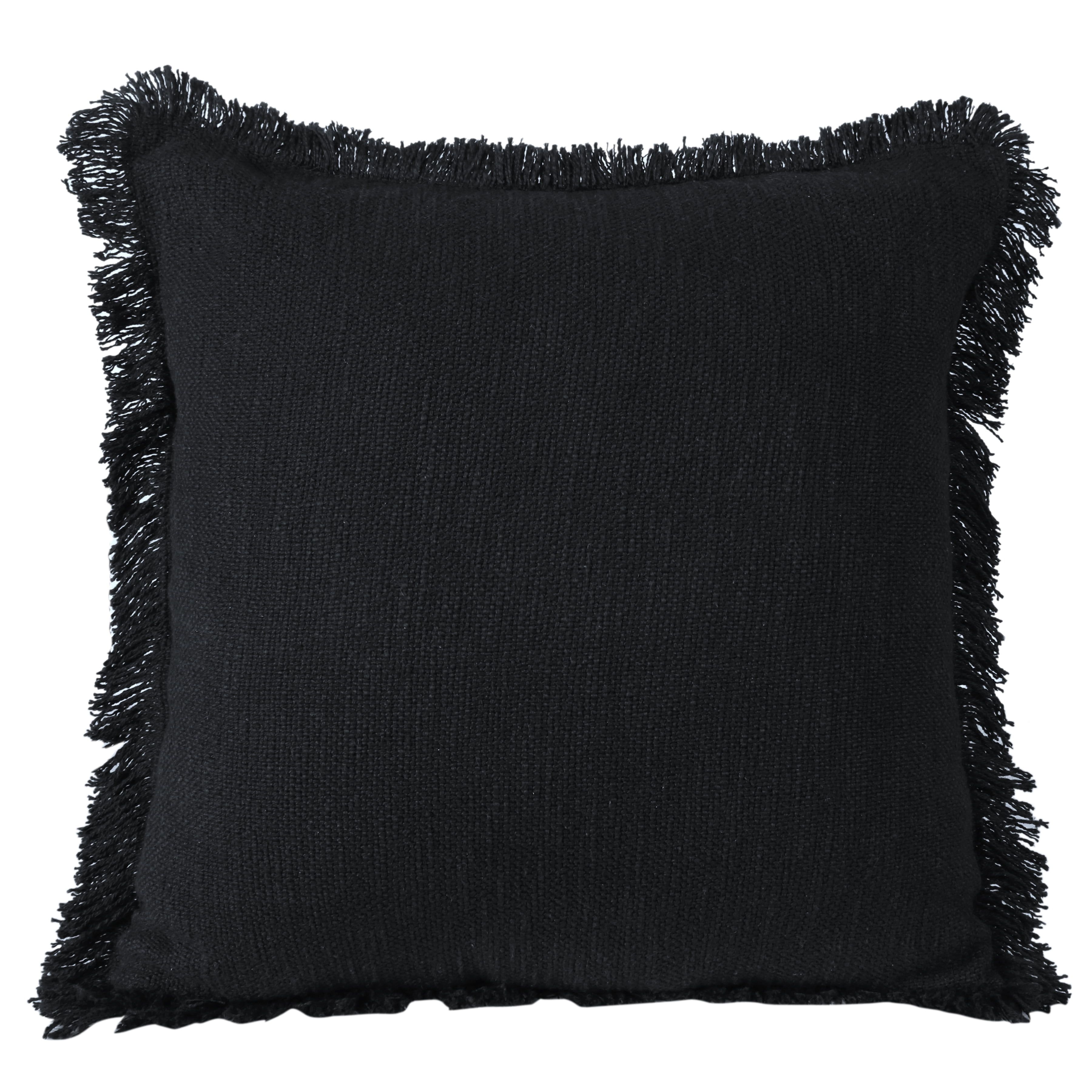 Coastal Chic 20" Square Black Cotton Textured Throw Pillow with Fringe
