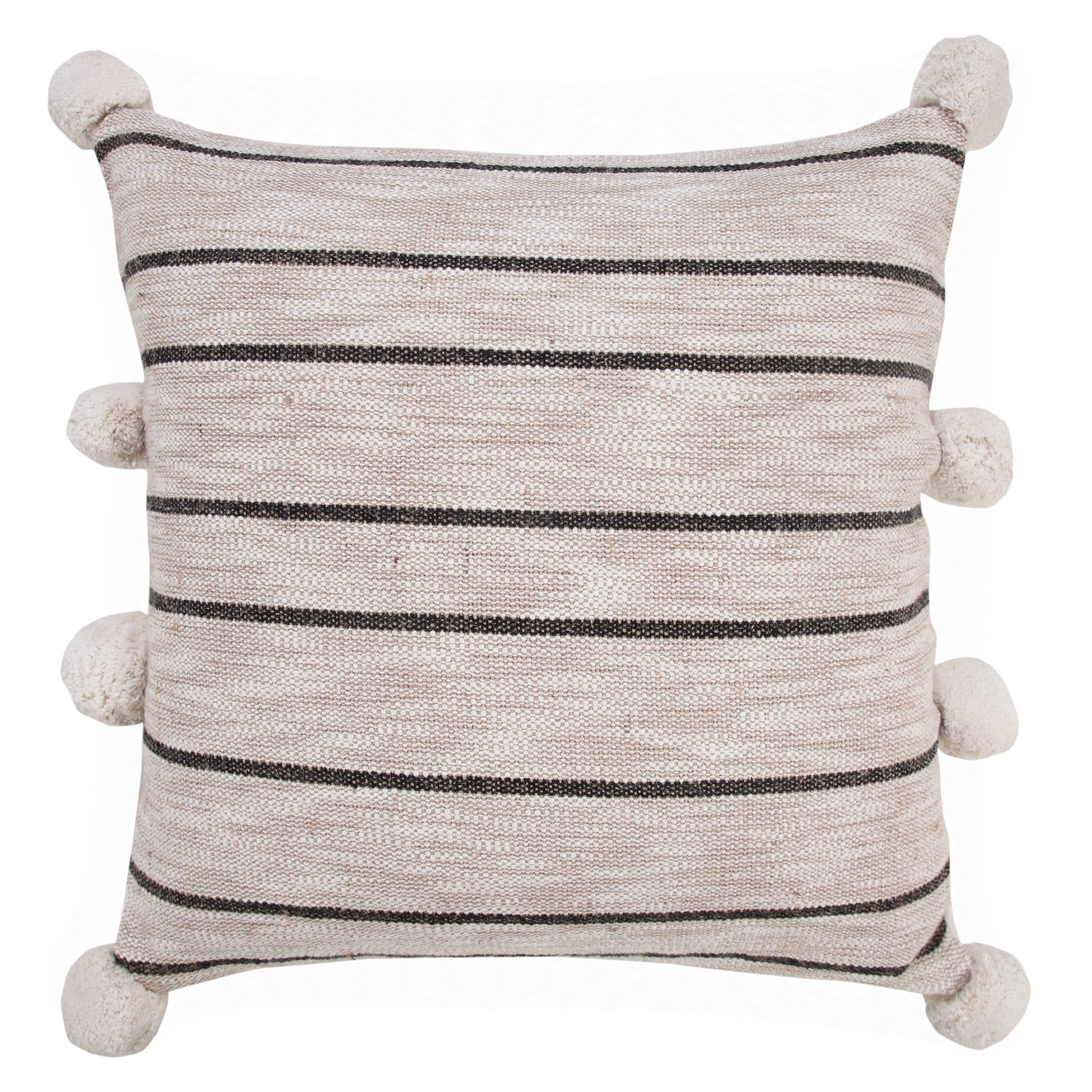 Tan and Black Striped Cotton Polyester Square Pillow Cover