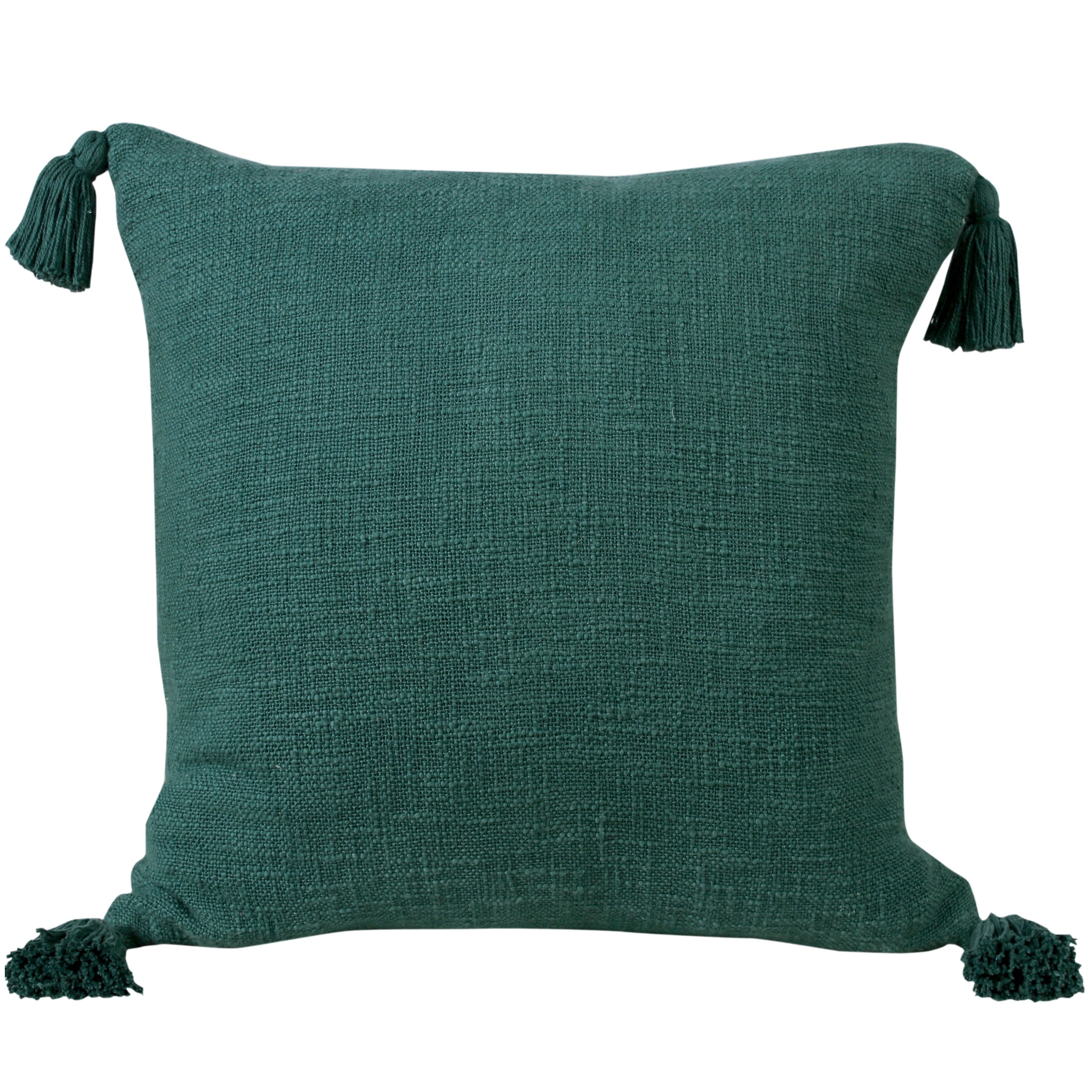 Green Cotton 20" x 20" Throw Pillow with Tassels