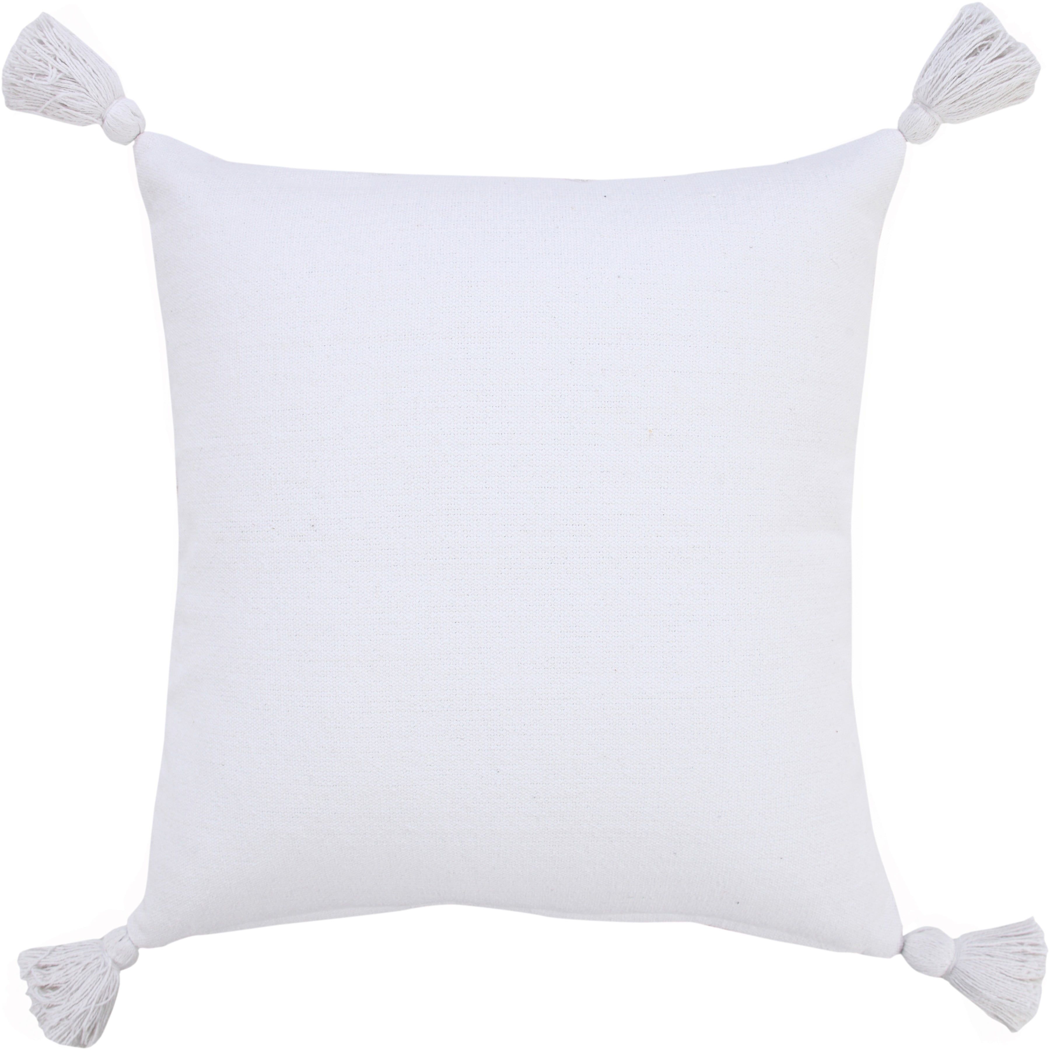 White Cotton Square Throw Pillow with Tassels