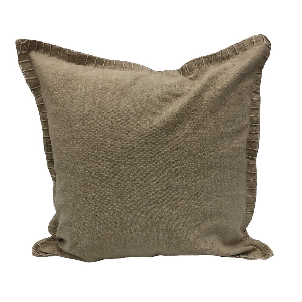 Tan Square Cotton Embroidered Border Throw Pillow