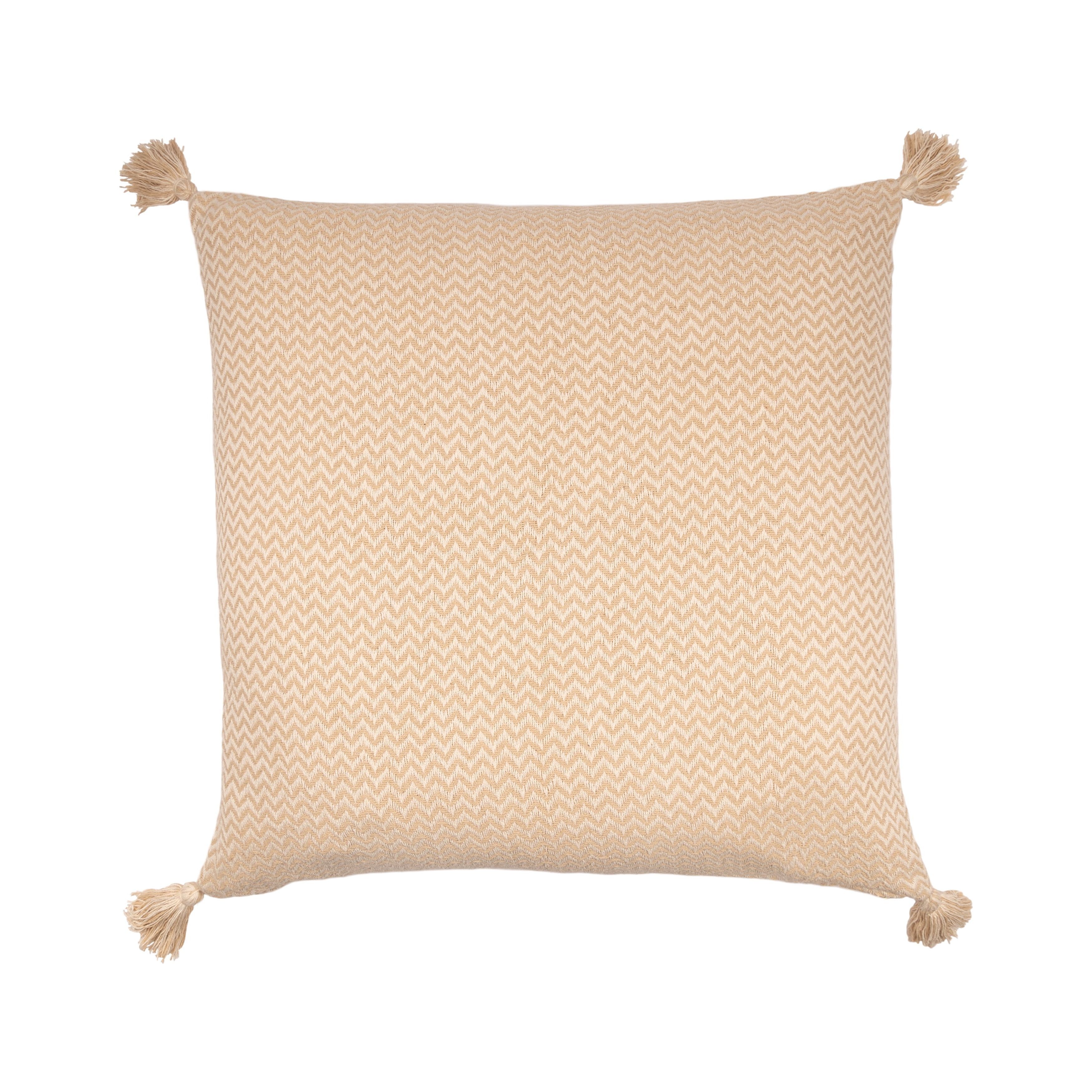 Beige Chevron Tassel Square Handcrafted Floor Pillow, 30'' x 30''