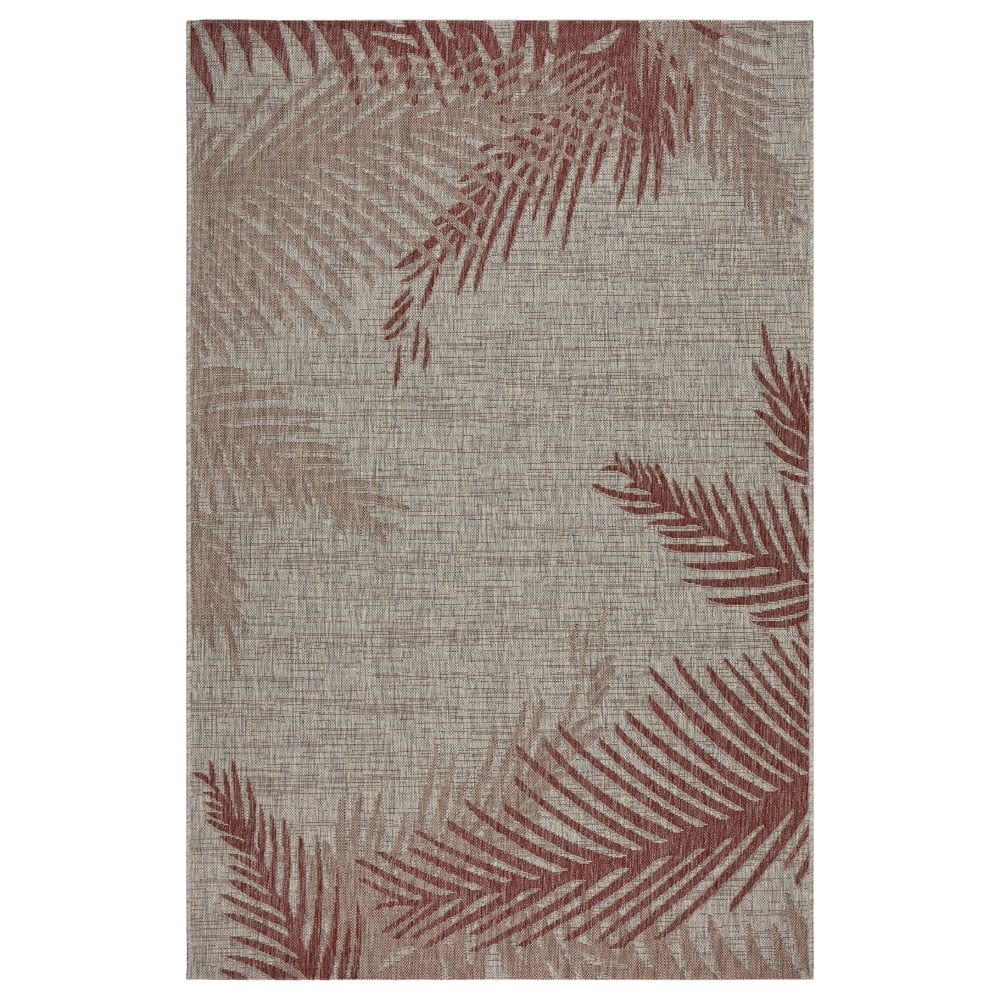 Red and Beige Flat Woven Synthetic Indoor/Outdoor Area Rug, 8' x 10'