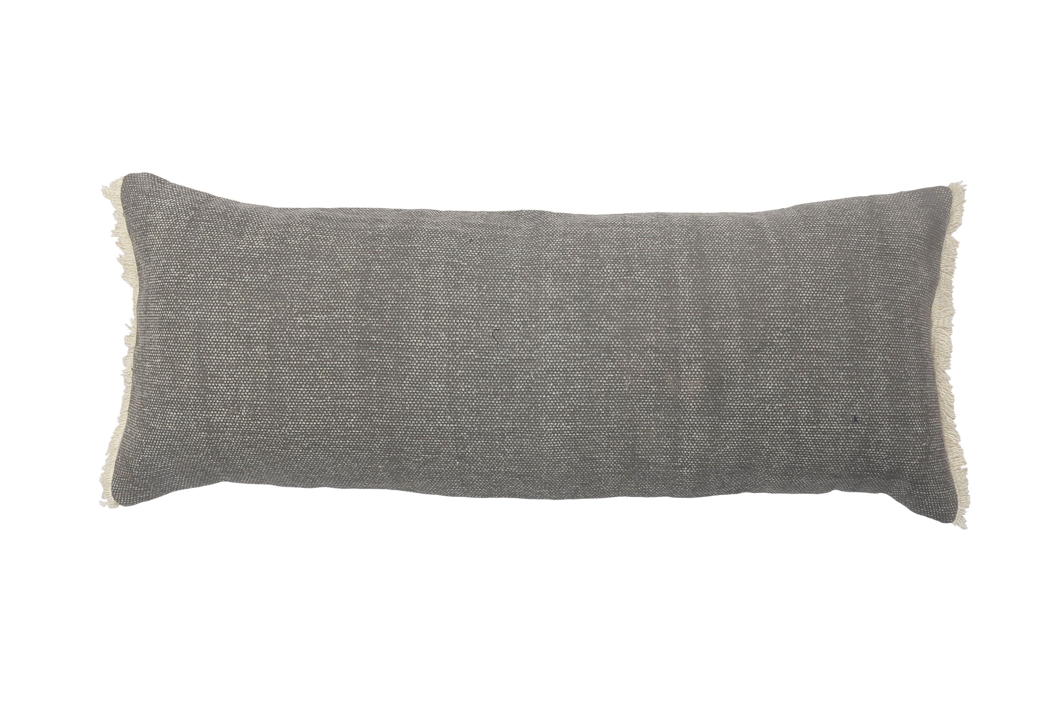 Charcoal Gray Cotton Fringed Rectangular Throw Pillow 14" x 36"