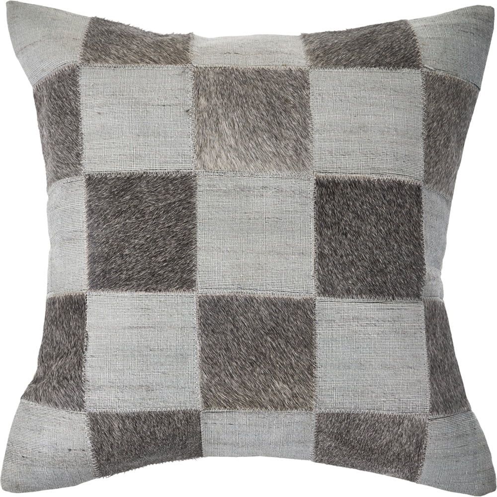 Silver and Brown Faux Leather Checkered Throw Pillow, 20x20