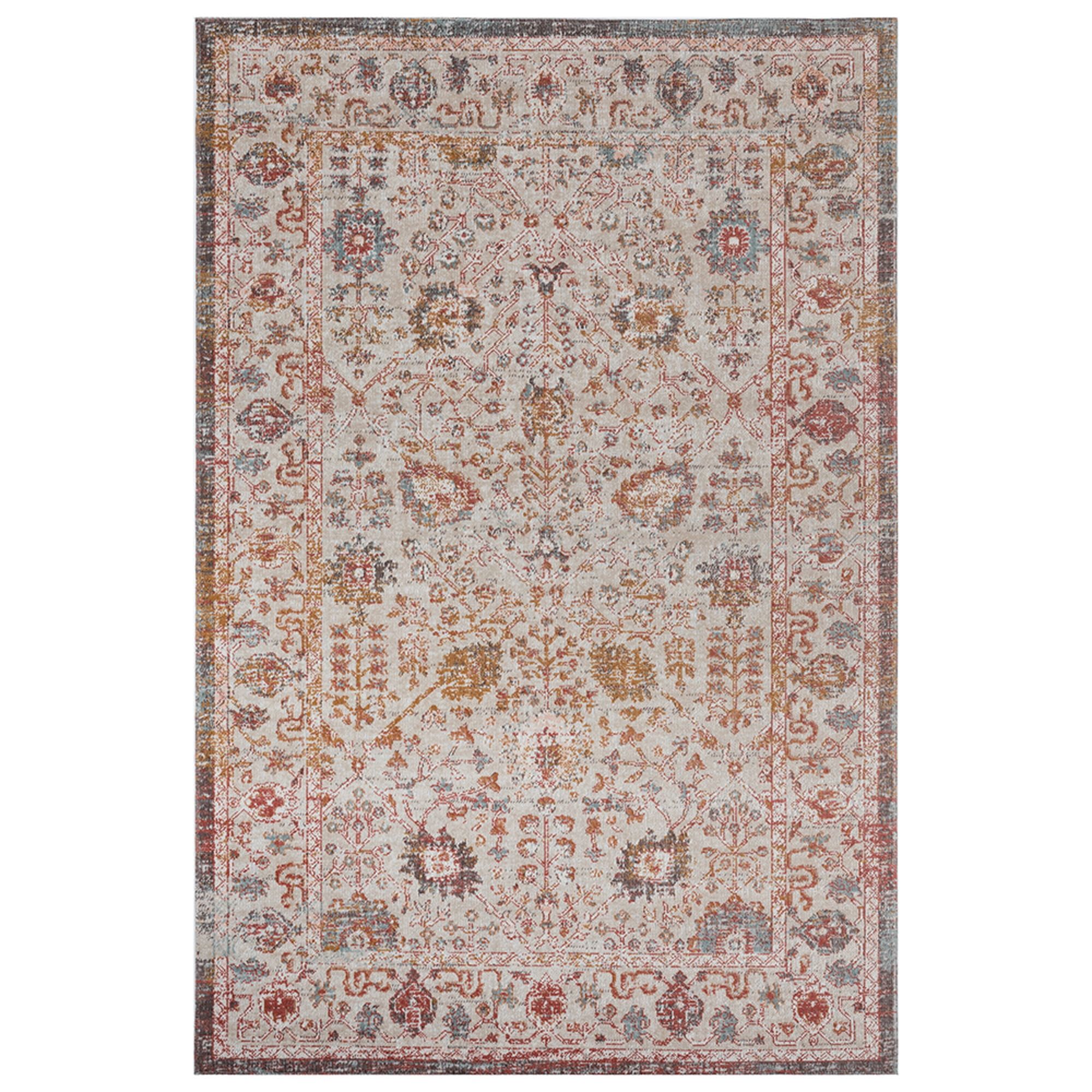 Bohemian Beige and Rust Medallion Indoor/Outdoor Area Rug, 5' x 8'