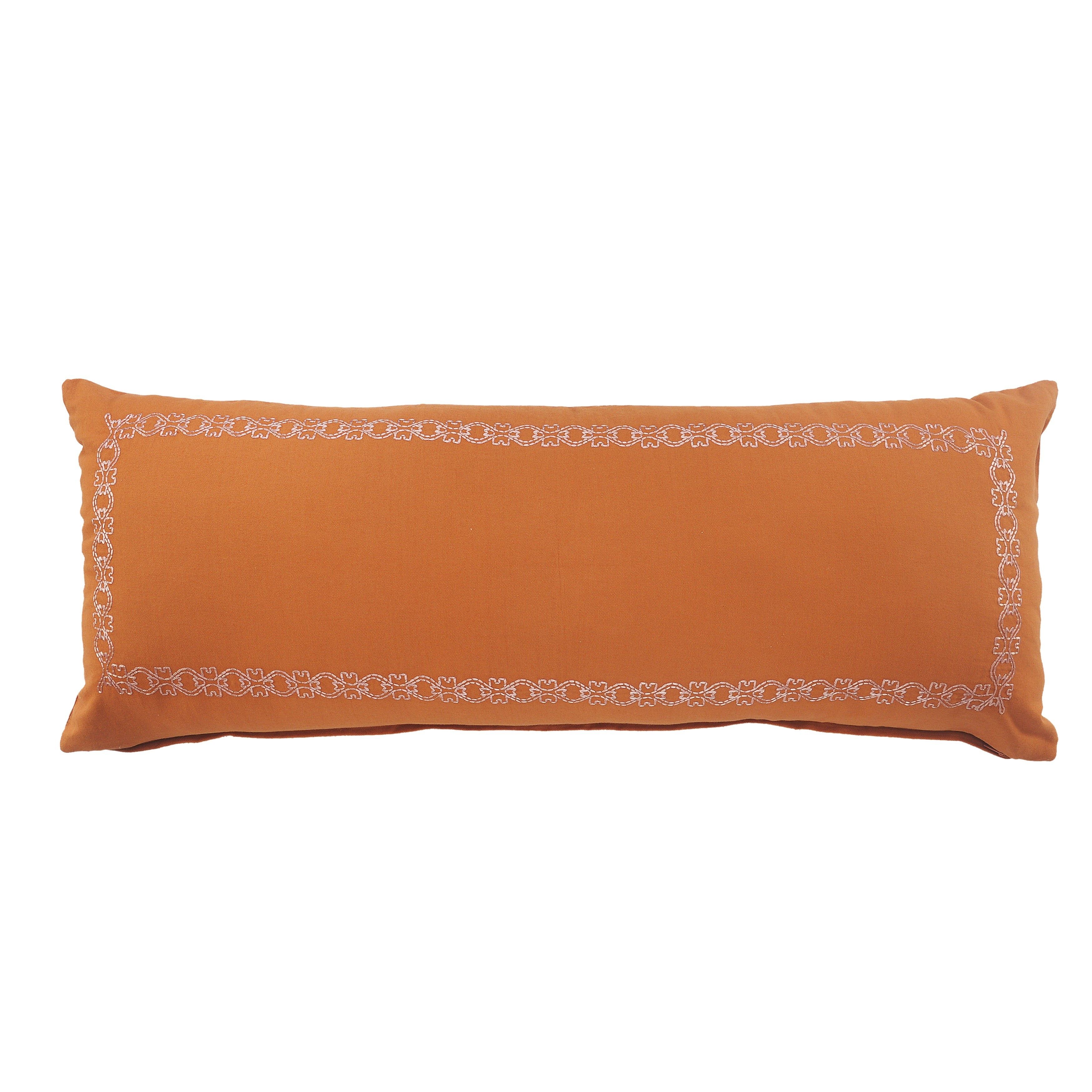 Cinnamon Embroidered Border Rectangular Lumbar Pillow, 14" x 36"