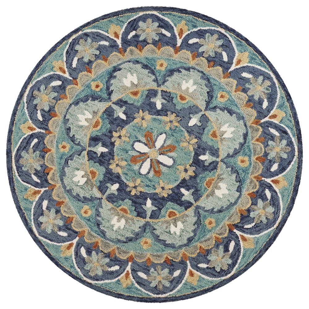 Eternal Bloom Hand-Tufted Wool Round Rug in Blue Floral, 4'