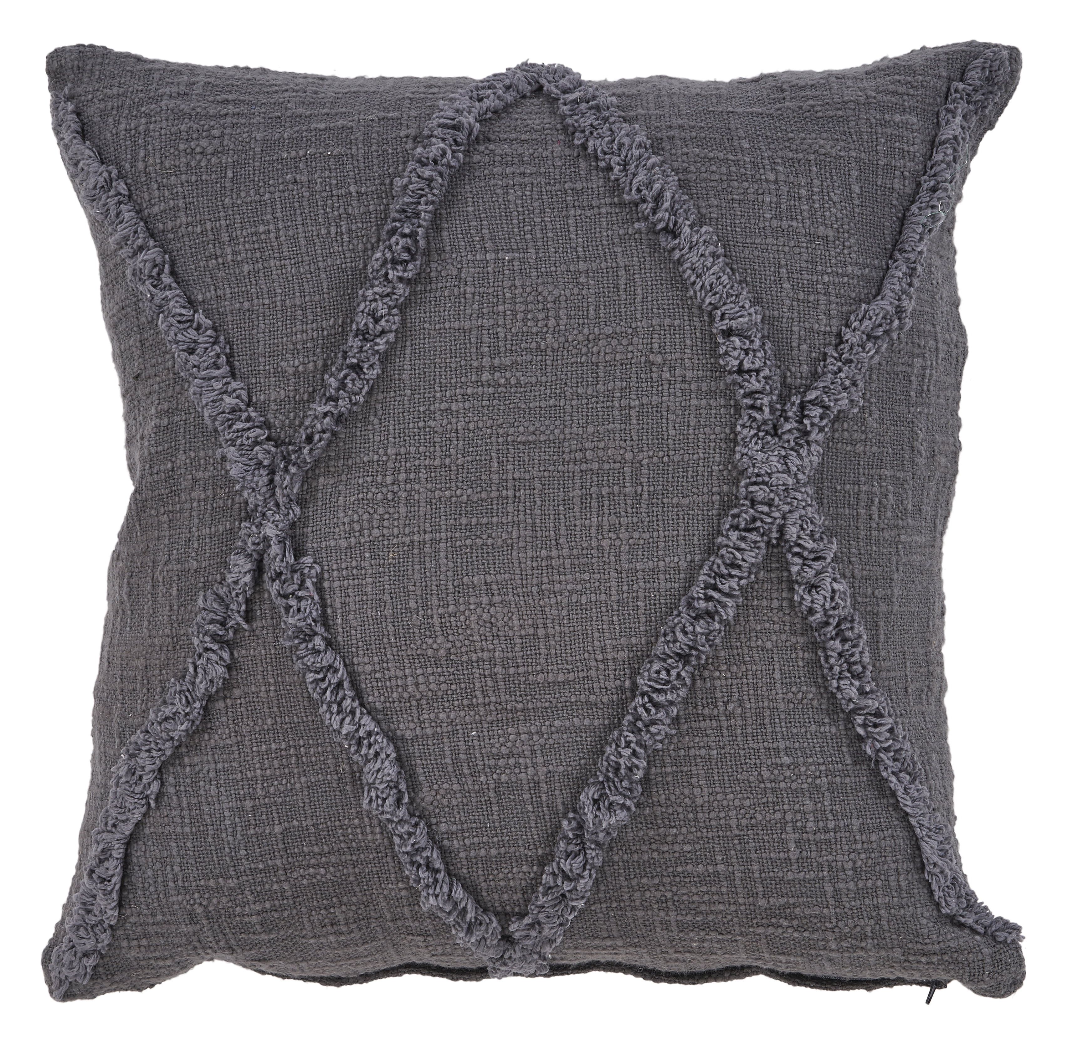 Dark Gray Embroidered Cotton Square Throw Pillow, 20" x 20"