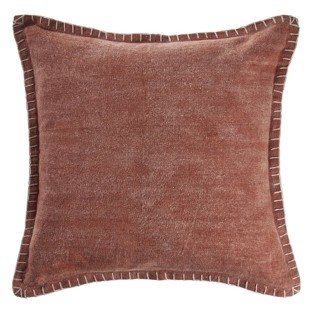 Clay Brown Embroidered Edges 24" Square Throw Pillow