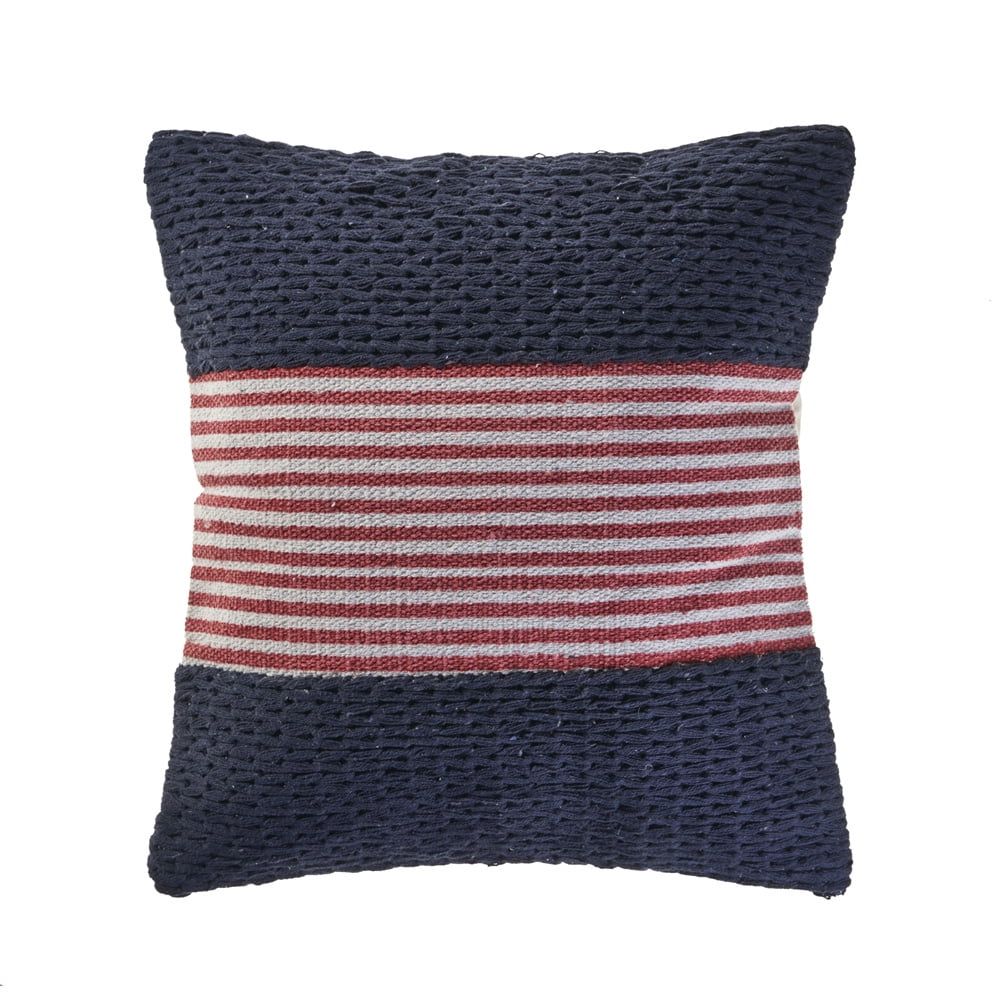 Nautical Navy and Red Striped Square Throw Pillow, 20 in