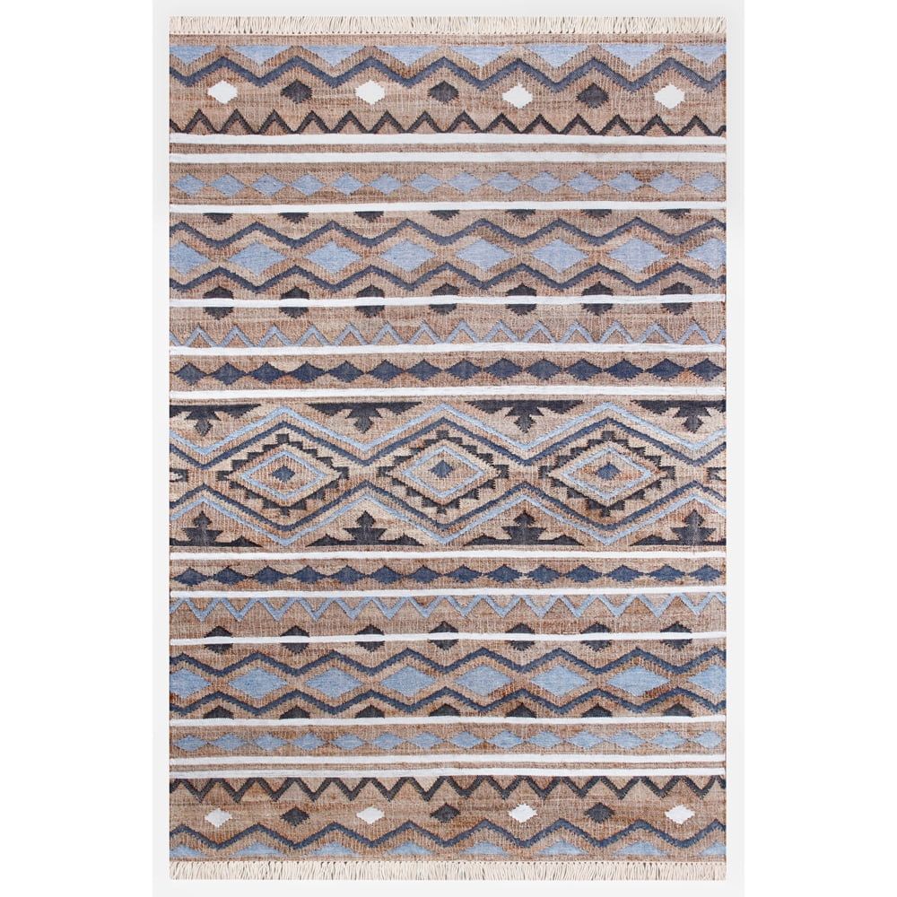 Blue Cotton and Synthetic Flat Woven 8' x 10' Area Rug