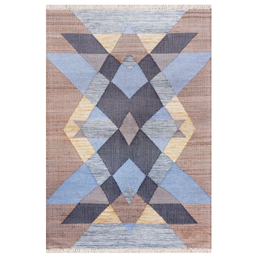 Light Blue Geometric Cotton Handmade Area Rug 2' x 3'