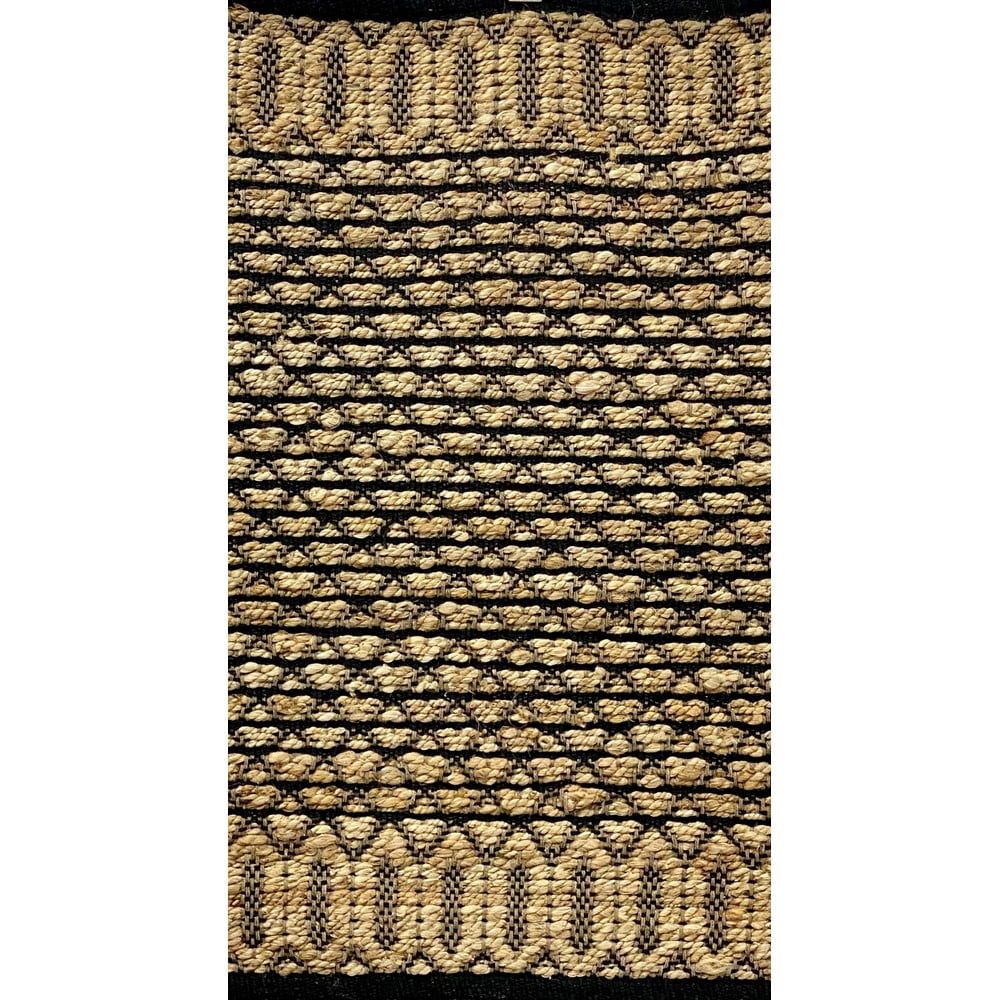 Hand-Woven Black Cotton Geometric 5' x 7' Area Rug