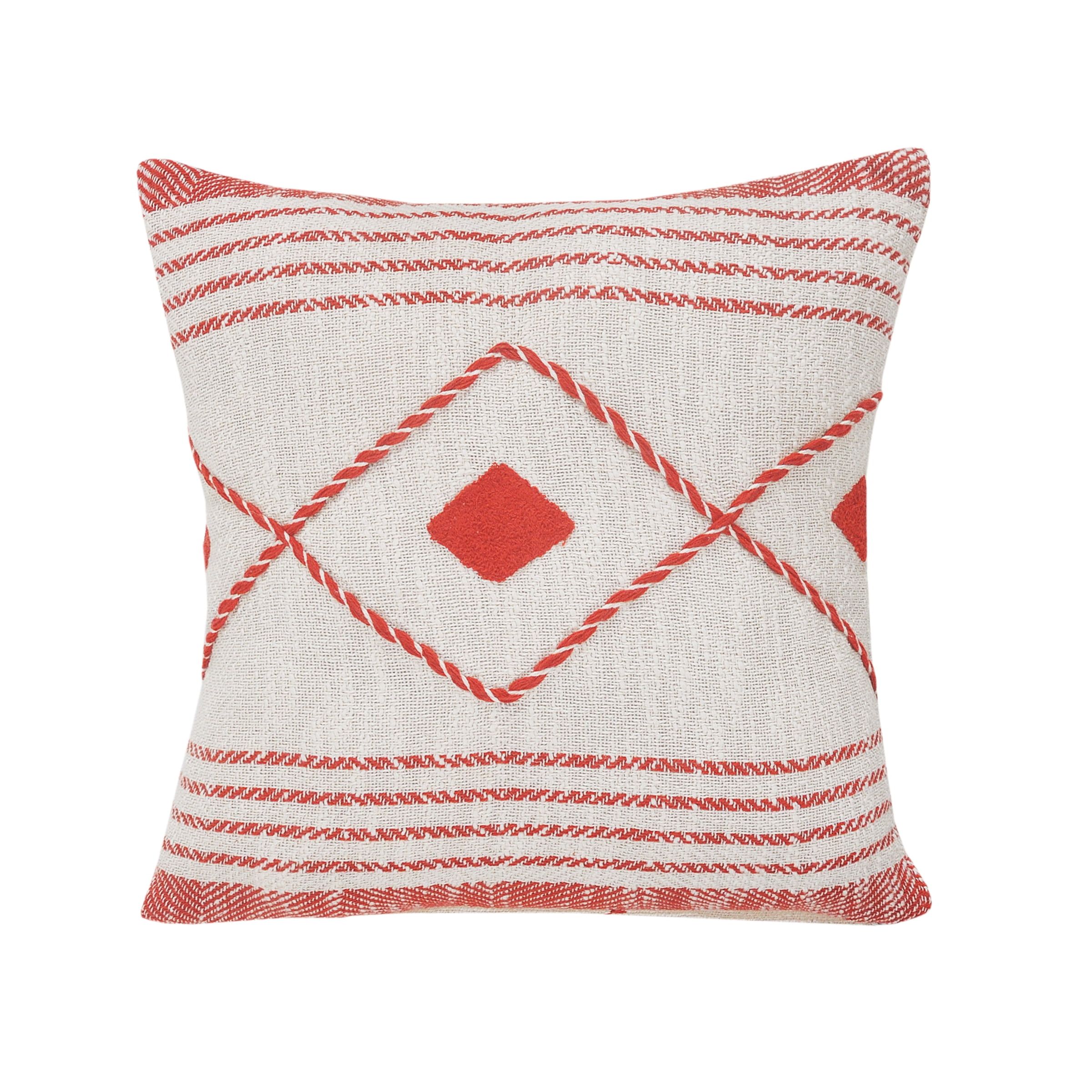 Coastal Edge Red and White Geometric Diamond Throw Pillow