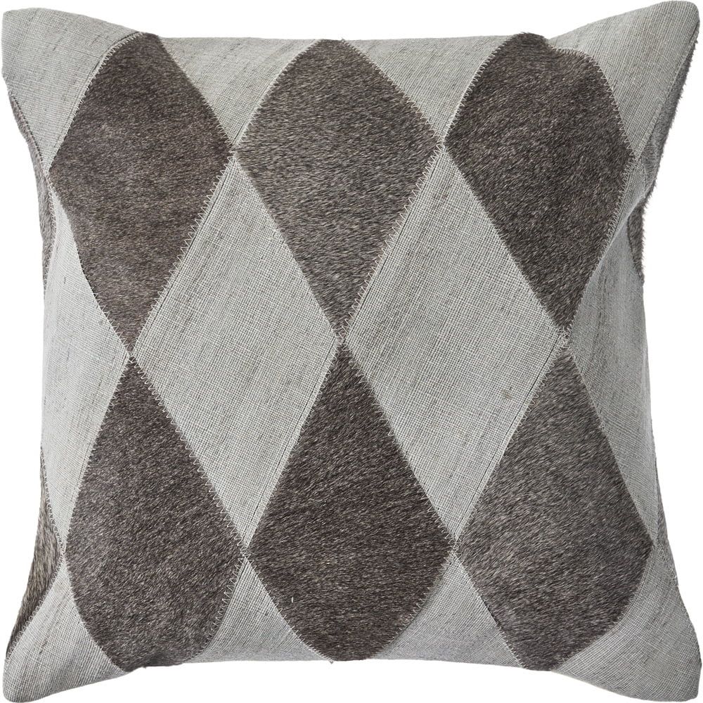 Silver and Brown Geometric Faux Leather Throw Pillow, 20 in