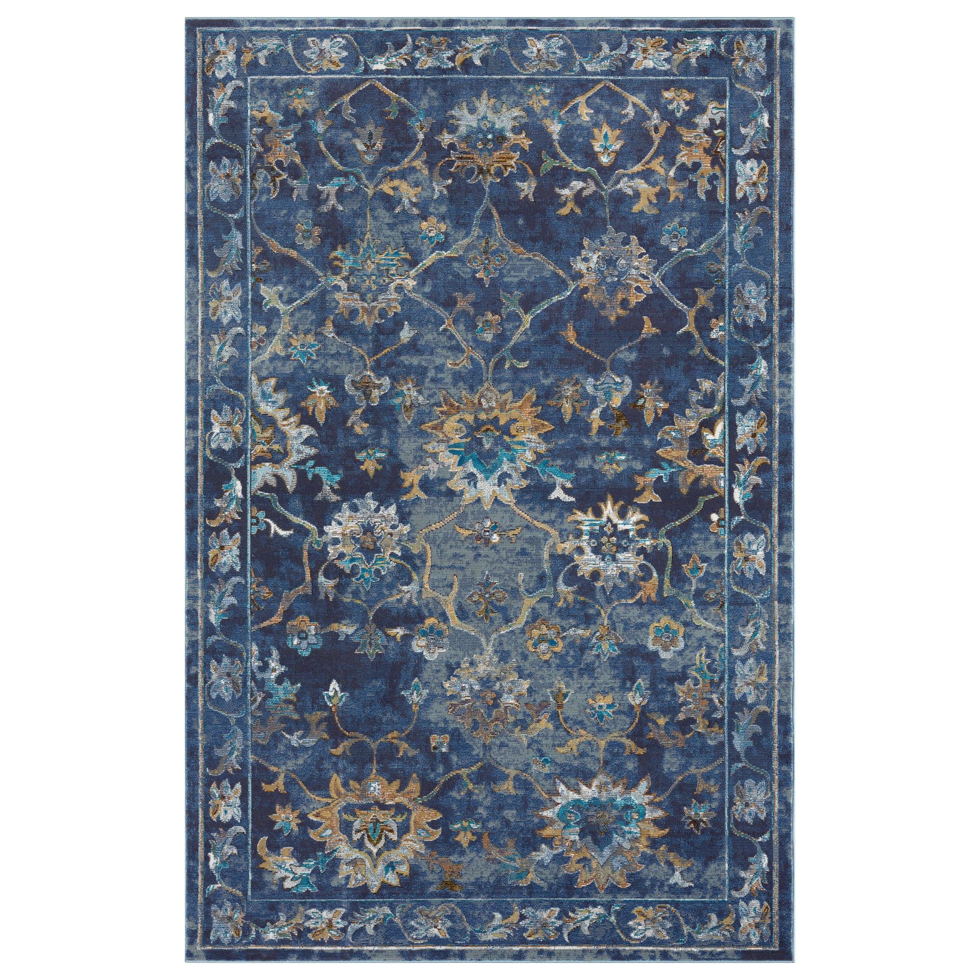 Indigo Floral Synthetic Easy Care Area Rug 8'9" x 11'9"