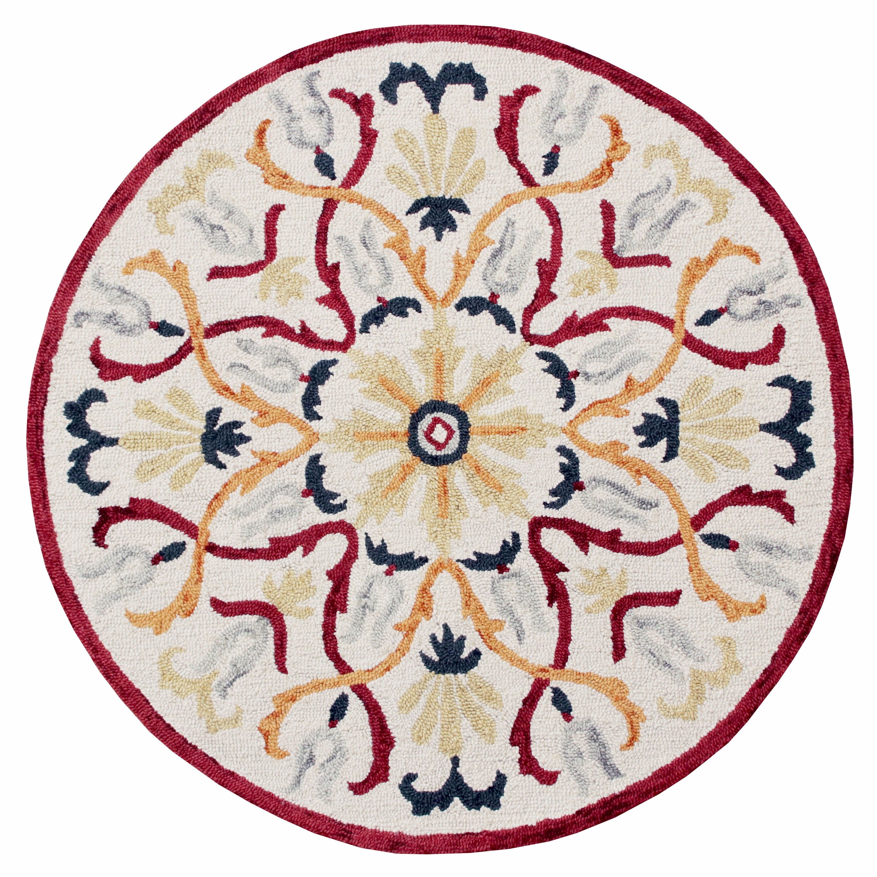 Handmade Red Floral Medallion Wool Round Rug, 6 ft