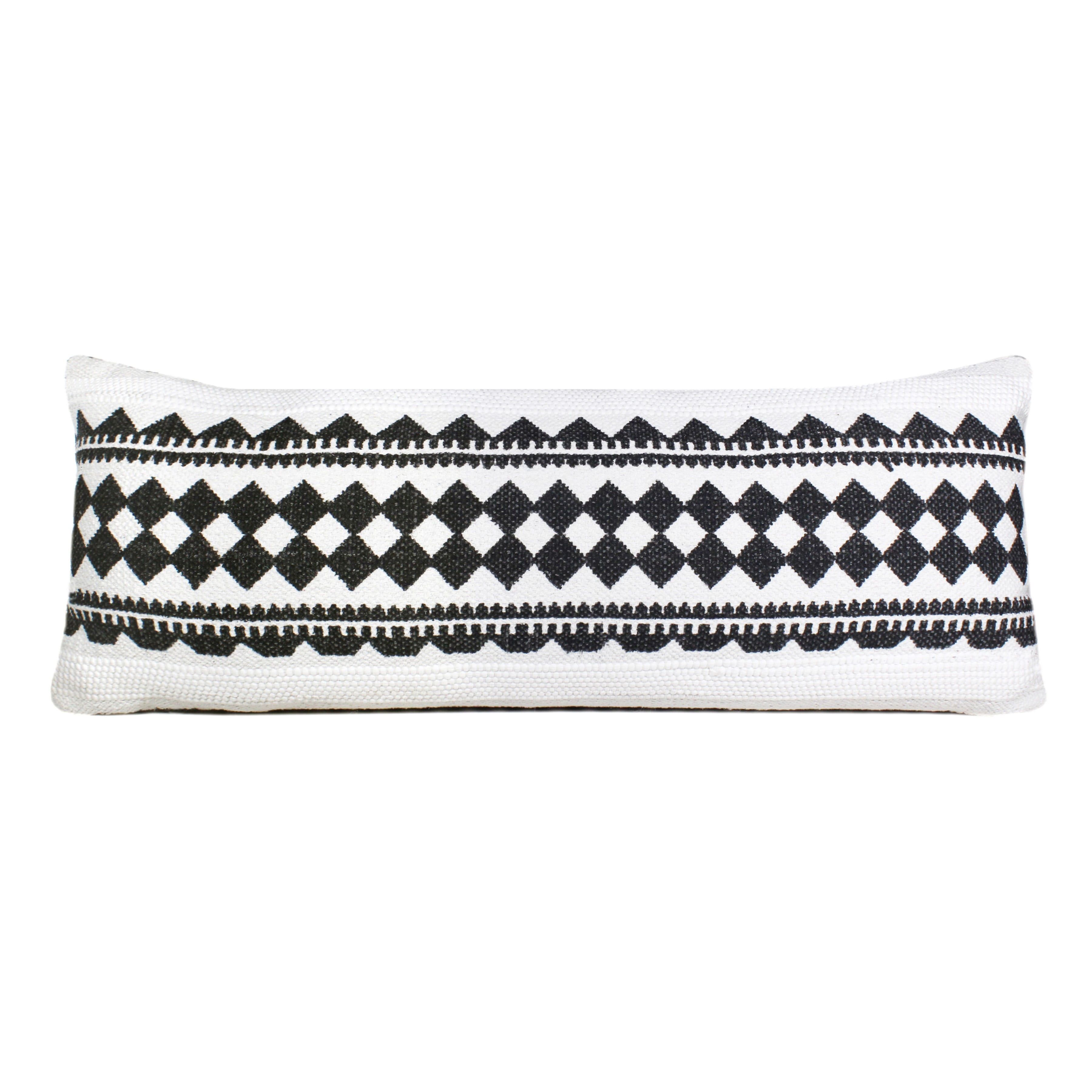 Black and White Geometric Stripe Lumbar Pillow, 14" x 36"