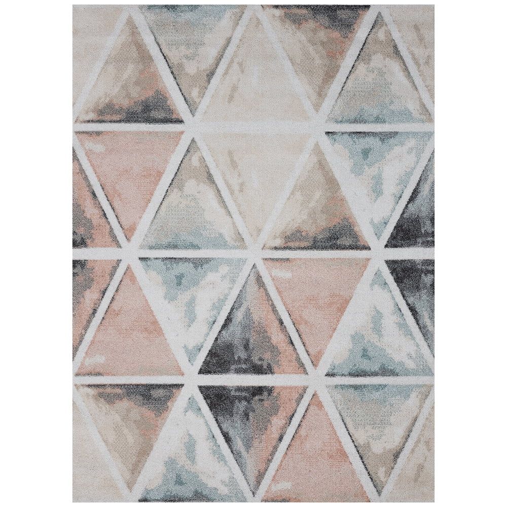 Ivory Geometric Reversible Synthetic Area Rug 113"x93"