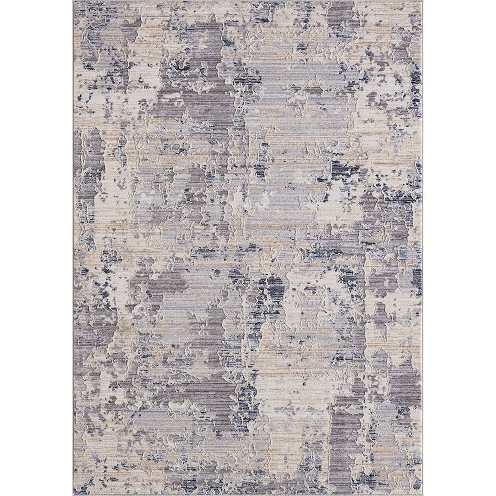 Gray and Blue Abstract Polyester Blend 4' x 6' Area Rug