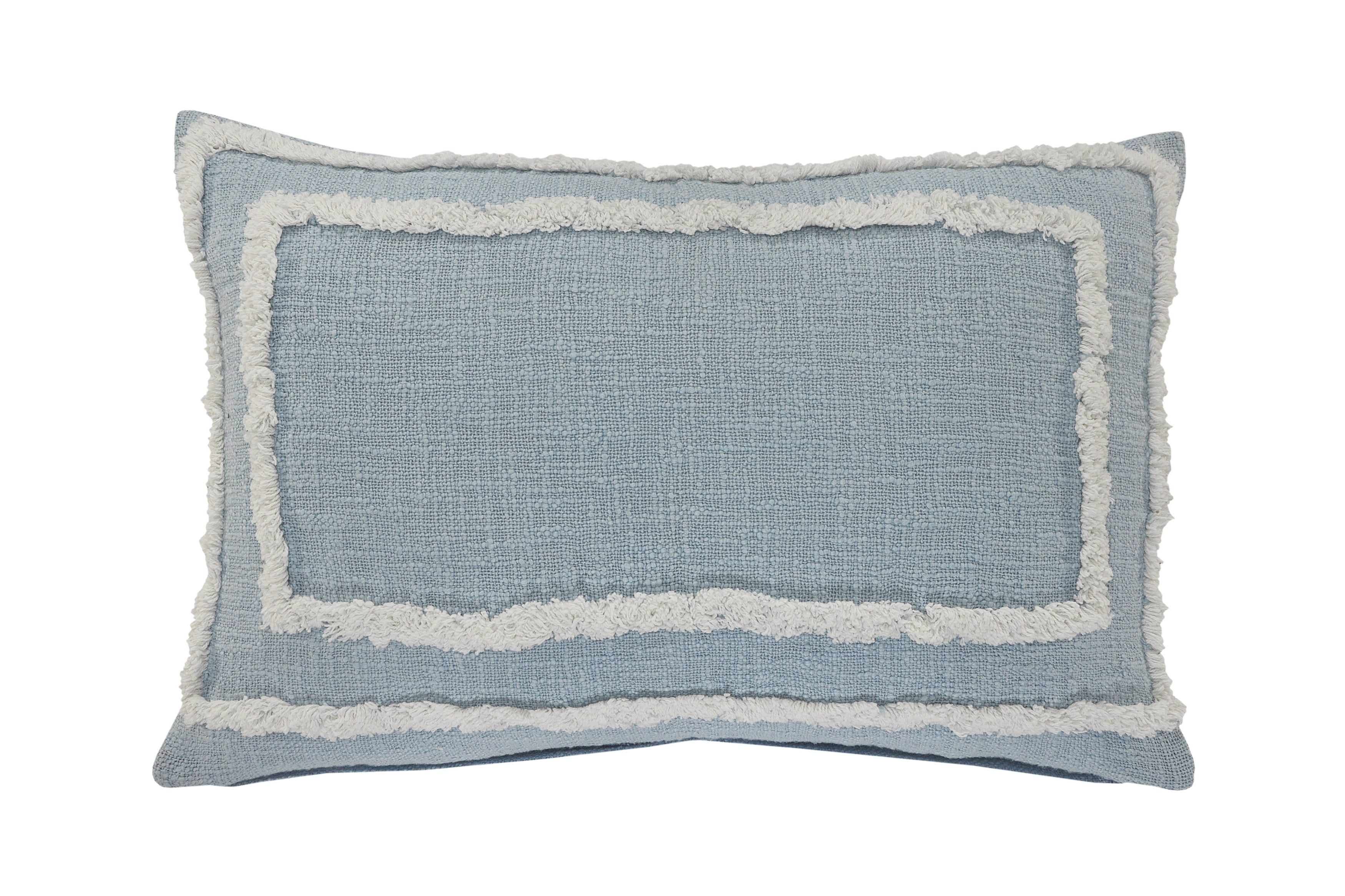 Modern Sky Blue and White Tufted Rectangular Throw Pillow, 16" x 24"