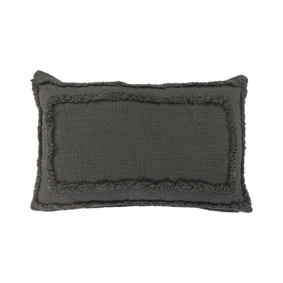 Modern Textured Tufted Lumbar Throw Pillow, 16" x 24", Deep Gray