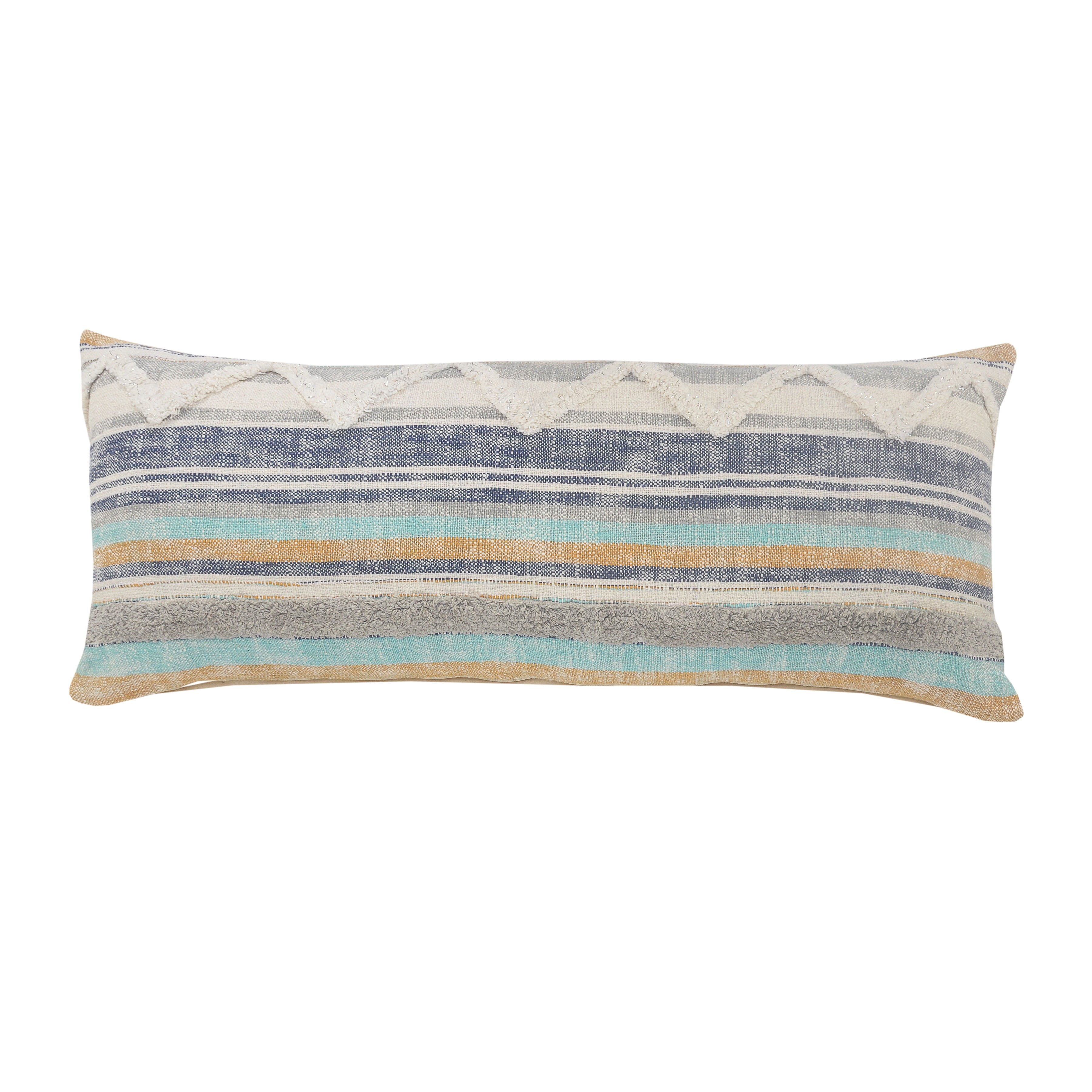 Rustic Coast Blue Cotton Tufted Chevron Throw Pillow, 14 x 36 inch