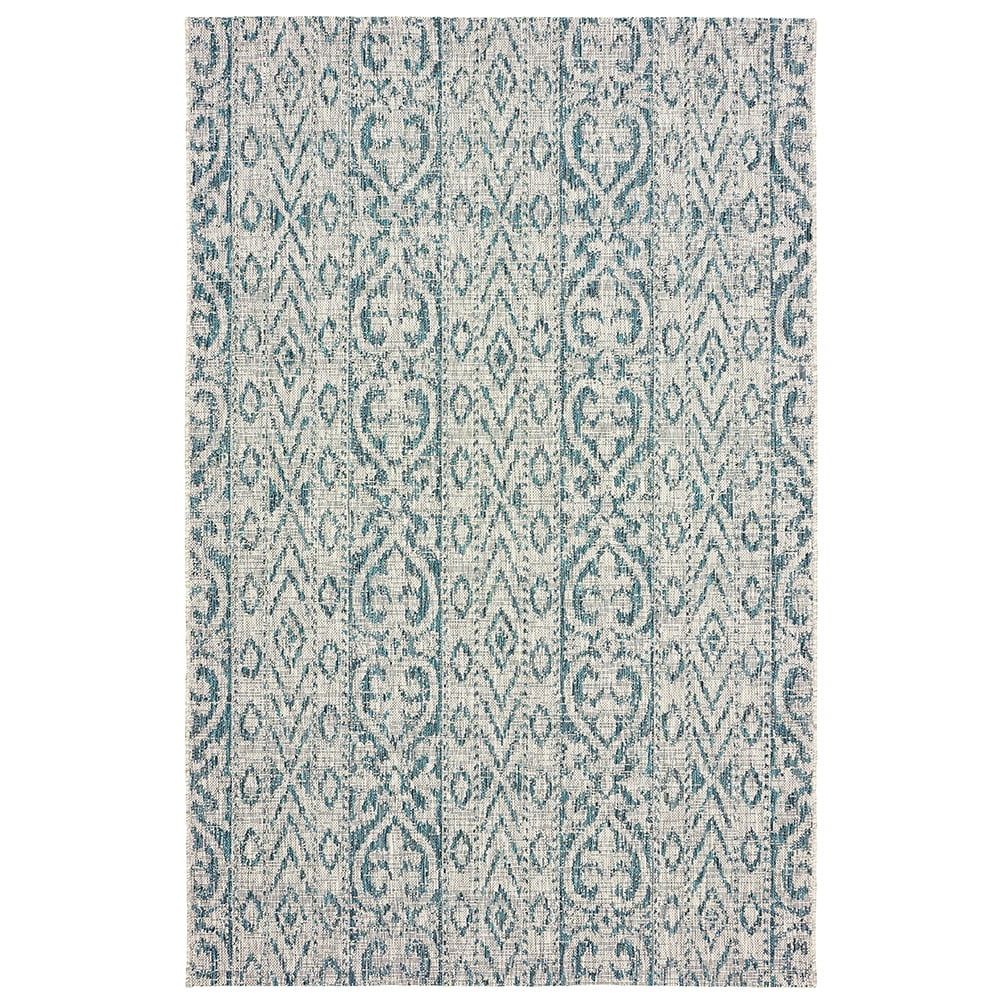 Blue Geometric Flat Woven Indoor Outdoor Rug, 3' x 5'