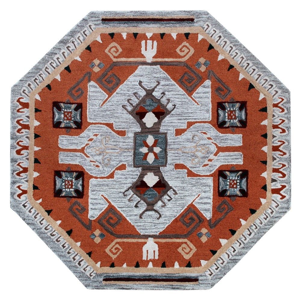 Handmade Gray and Terracotta Wool Round Rug, 4 ft