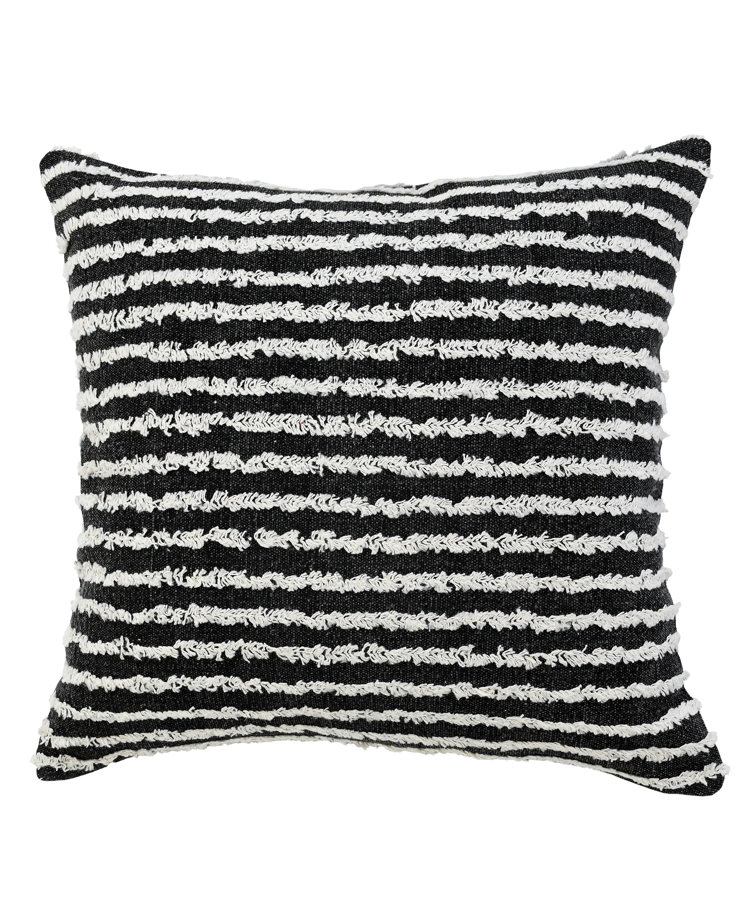 Wispy Ways Black and Cream Striped Square Throw Pillow