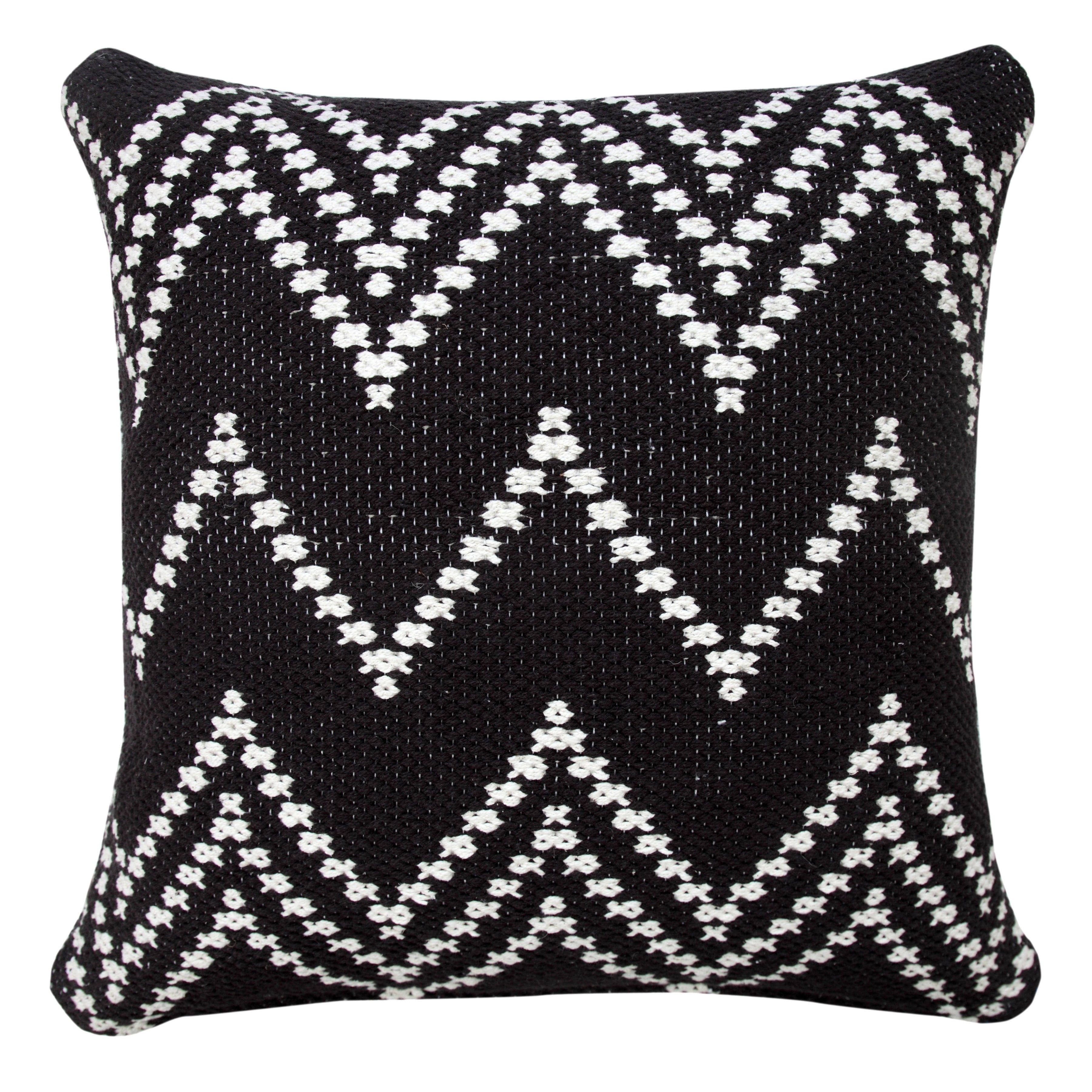 Sevita 20" Square Modern Woven Chevron Throw Pillow - Black/White