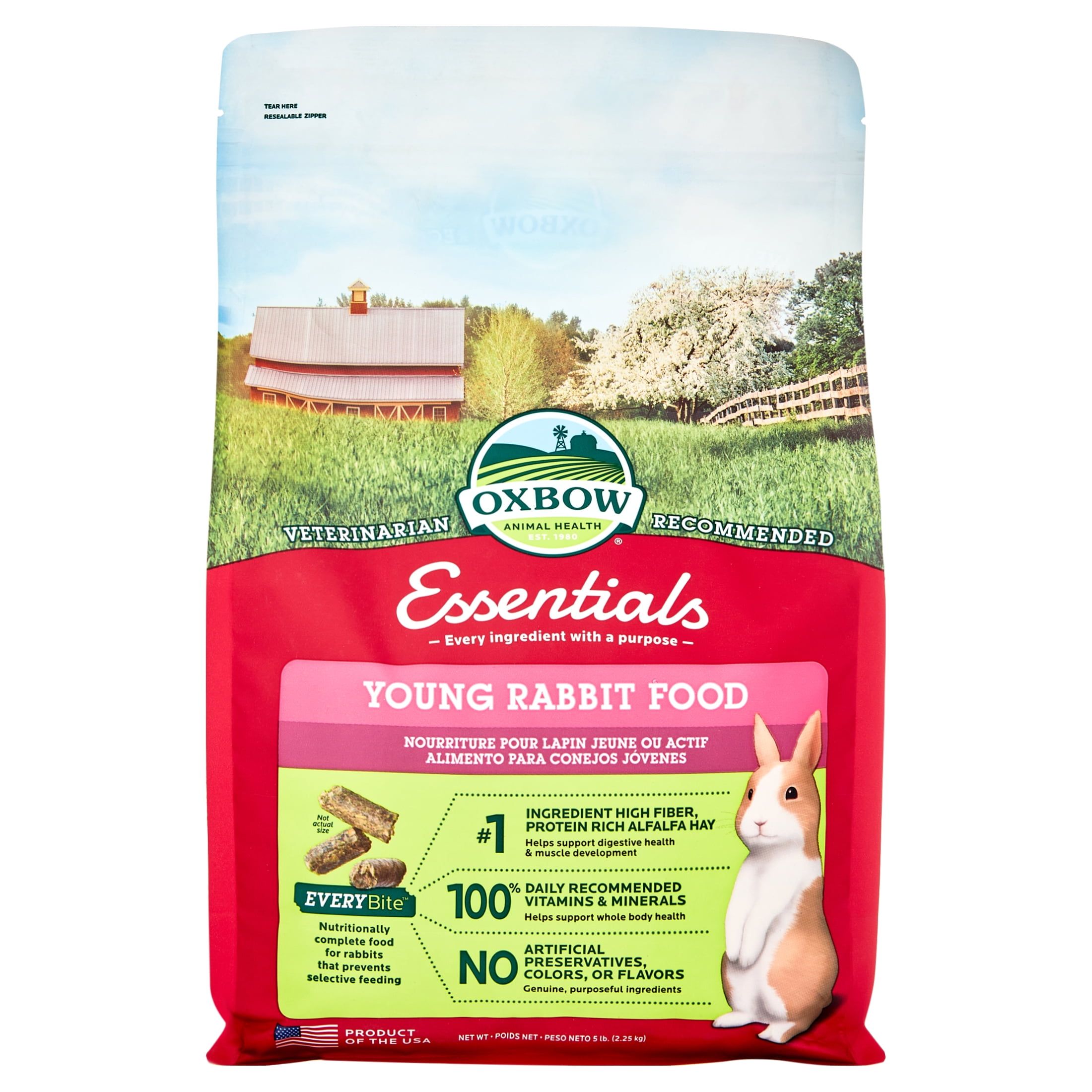 Oxbow Essentials Young Rabbit Food with Alfalfa Hay, 5 lbs