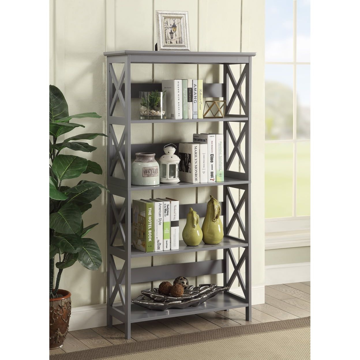 Gray 60" Modern 5-Tier Wooden Bookcase