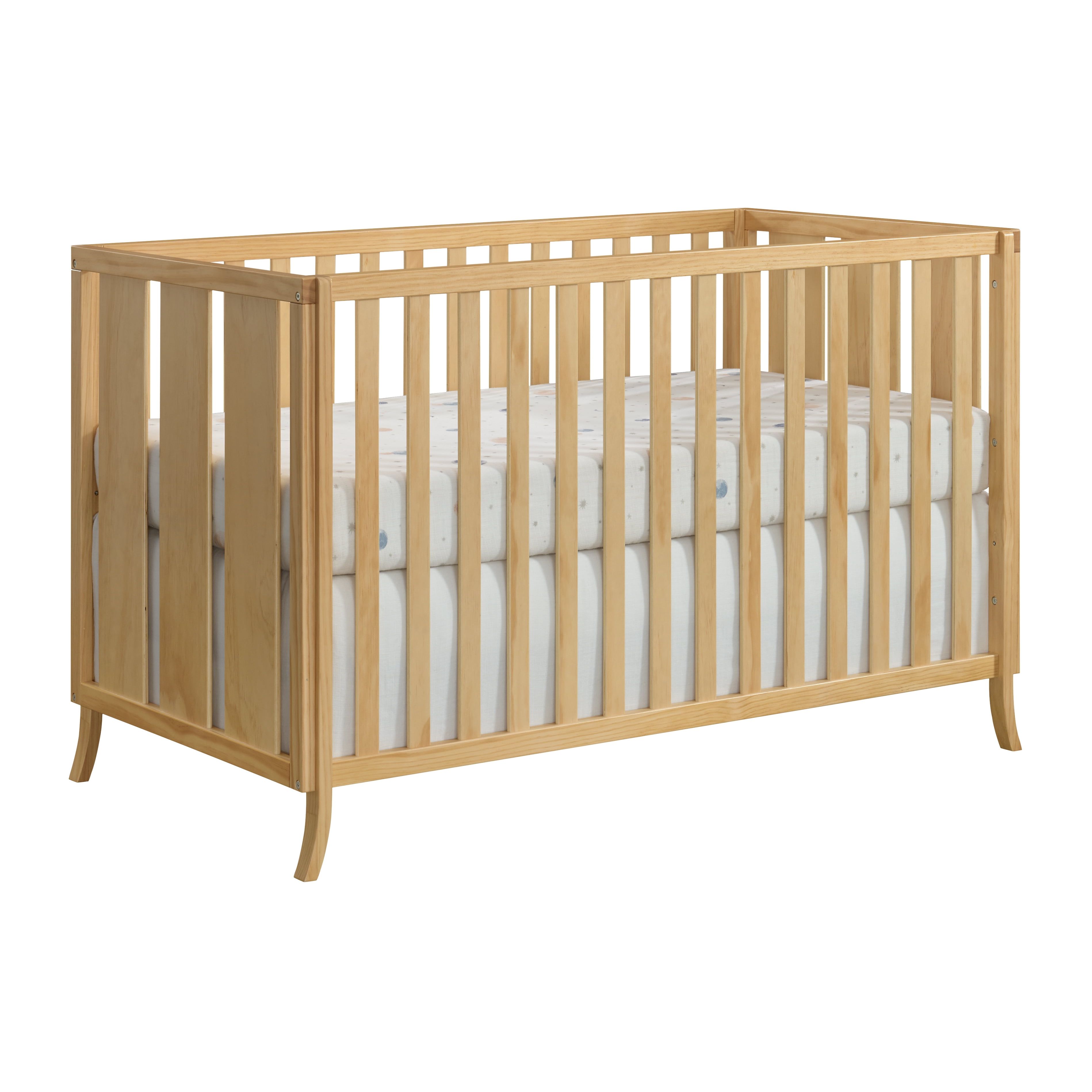 Natural Wood Convertible 4-in-1 Crib with Curved Feet