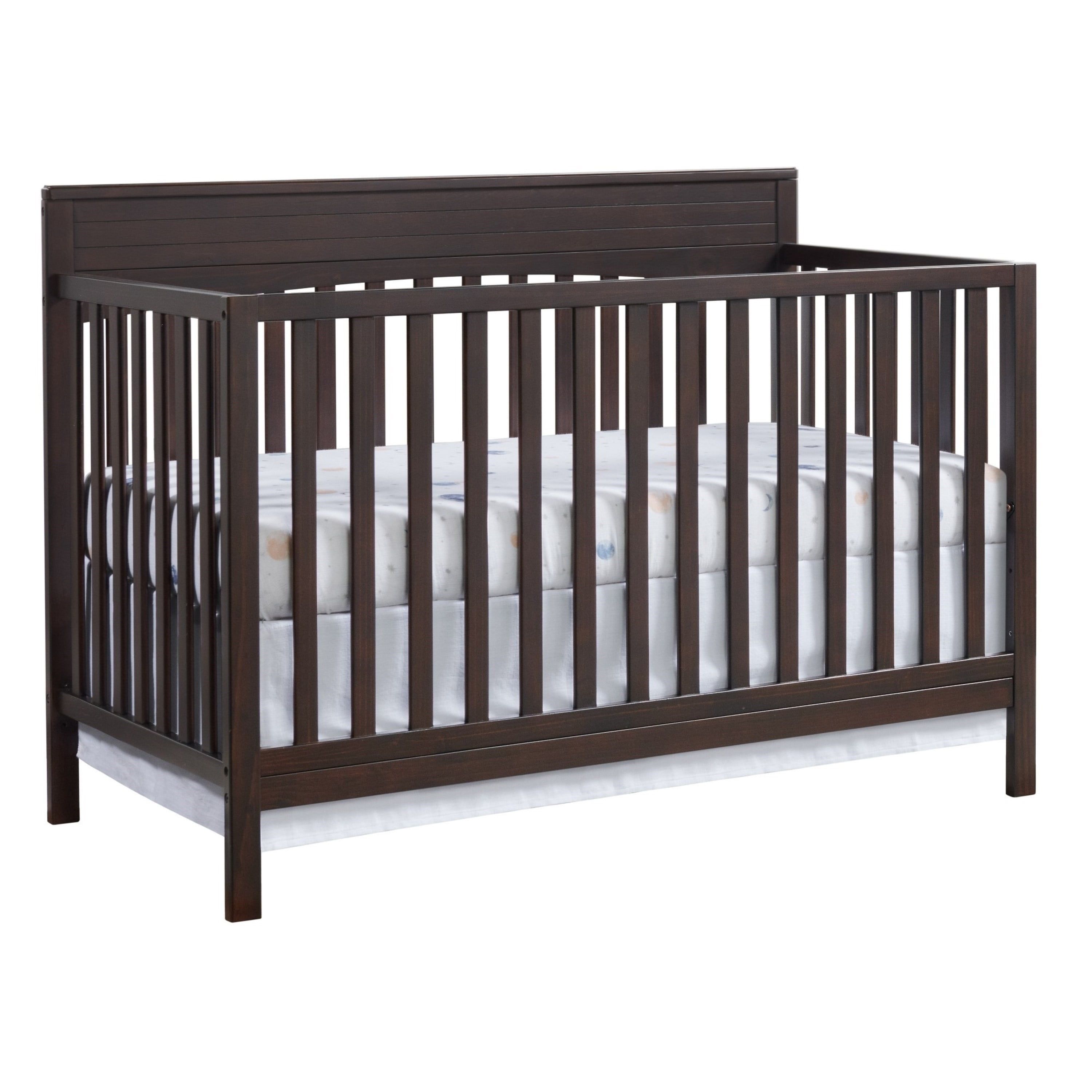 Espresso Brown 4-in-1 Convertible Wooden Crib with Raised Back Panel