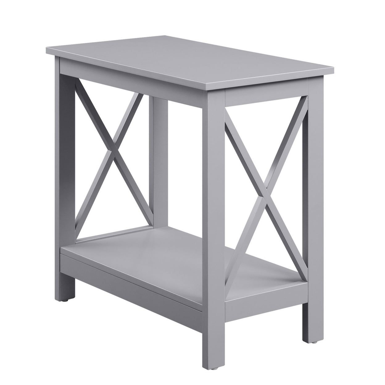 Oxford Gray Slim Chairside End Table with Dual Open Shelving