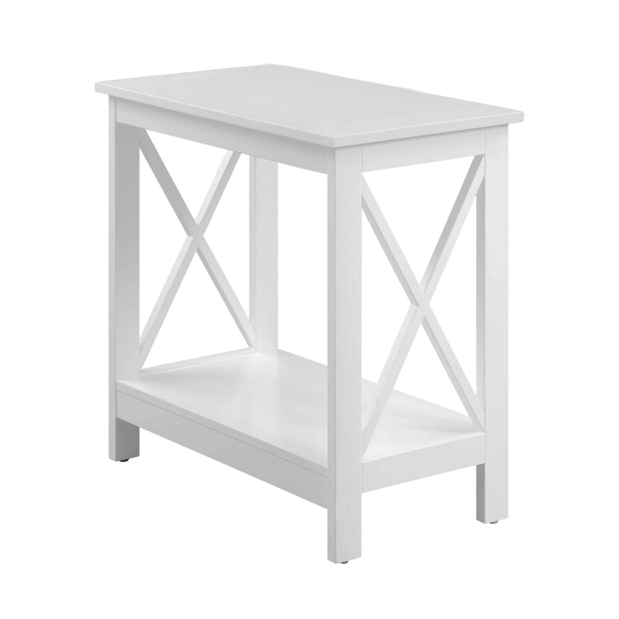 White MDF Rectangular Chairside End Table with Shelf