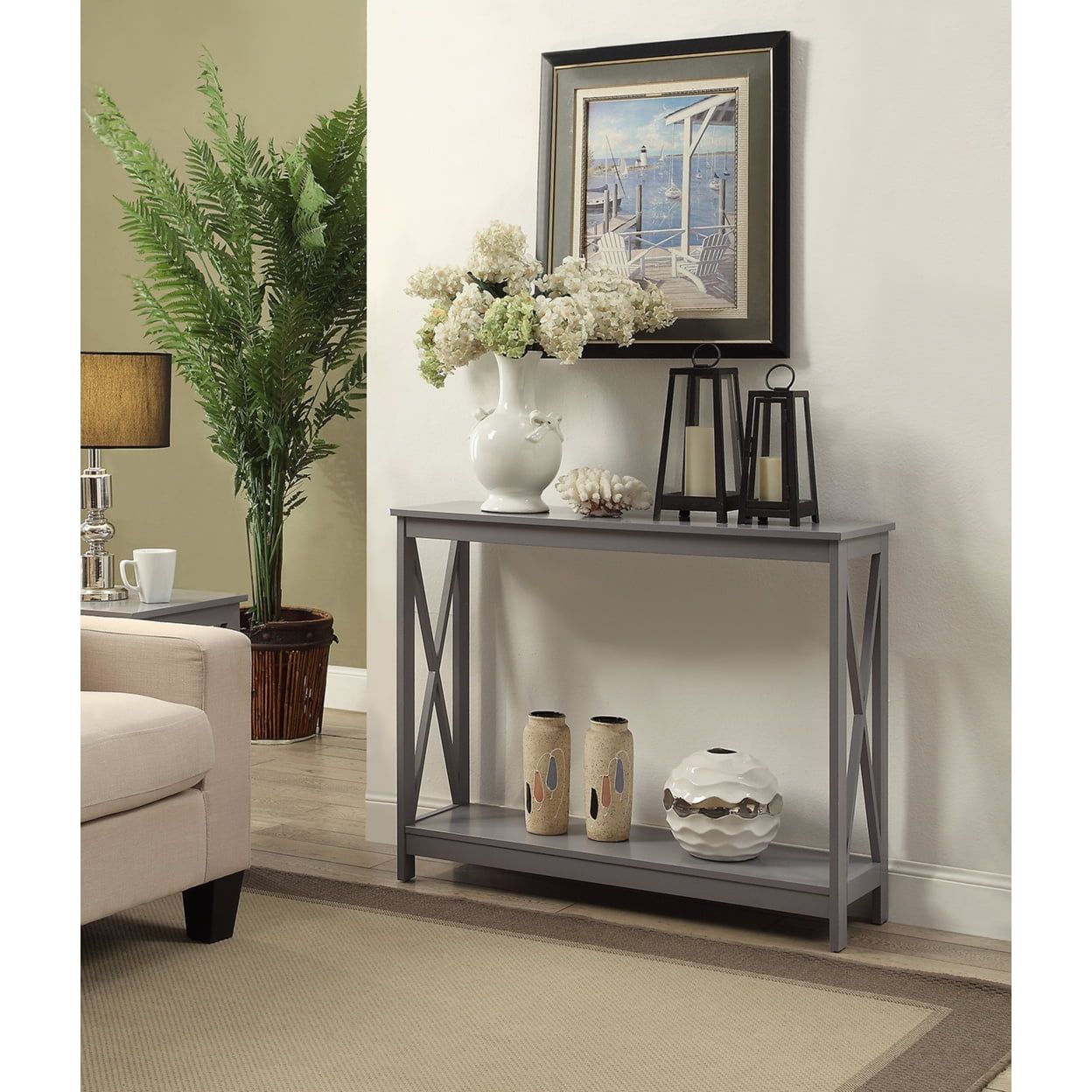 Gray Oxford 40" Wood Console Table with Storage Shelf